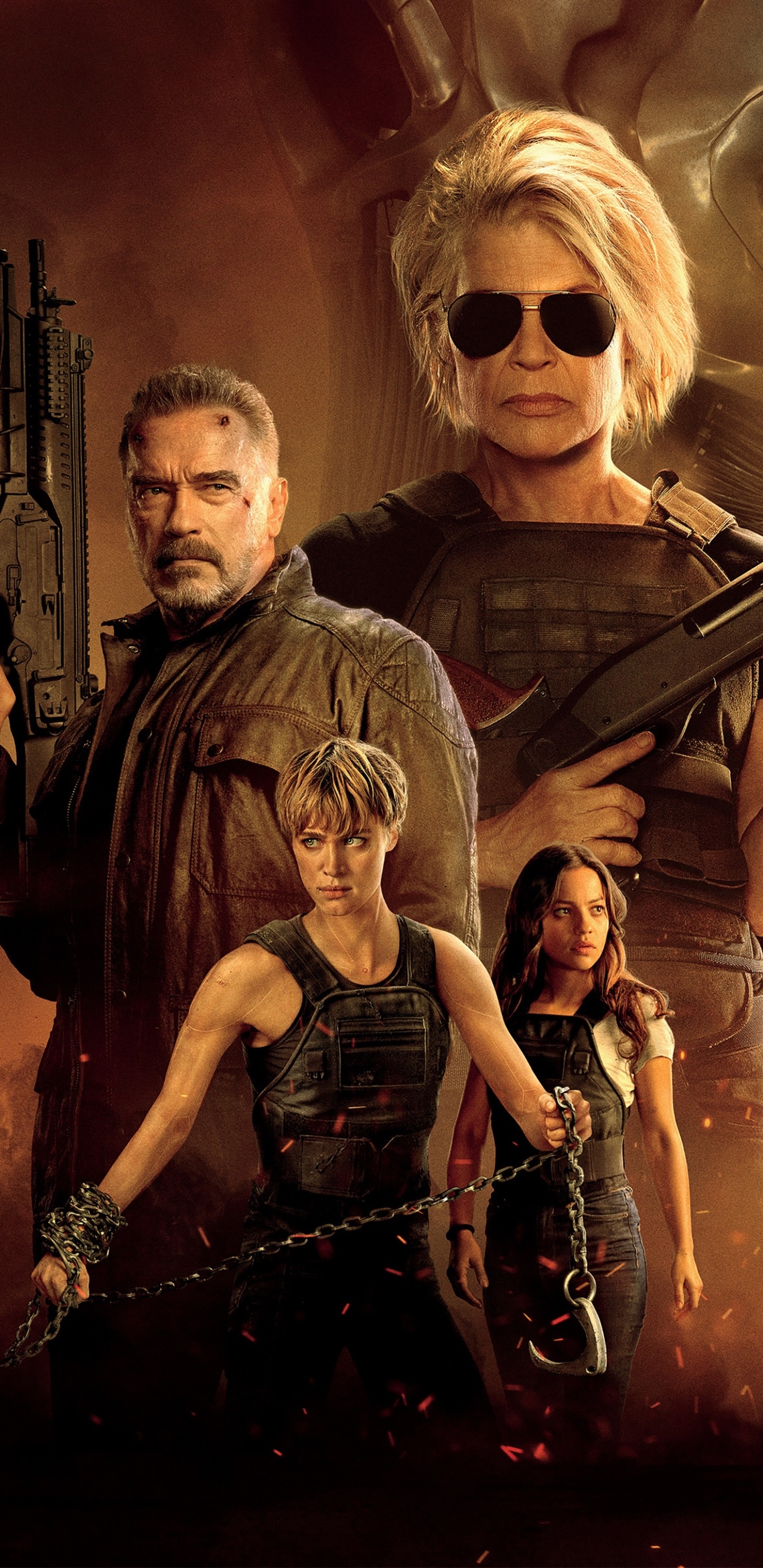 Movie Terminator: Dark Fate, Natalia Reyes, Grace (Terminator), Linda Hamilton, Arnold Schwarzenegger, Mackenzie Davis, 1440x2960, Phone HD Wallpaper