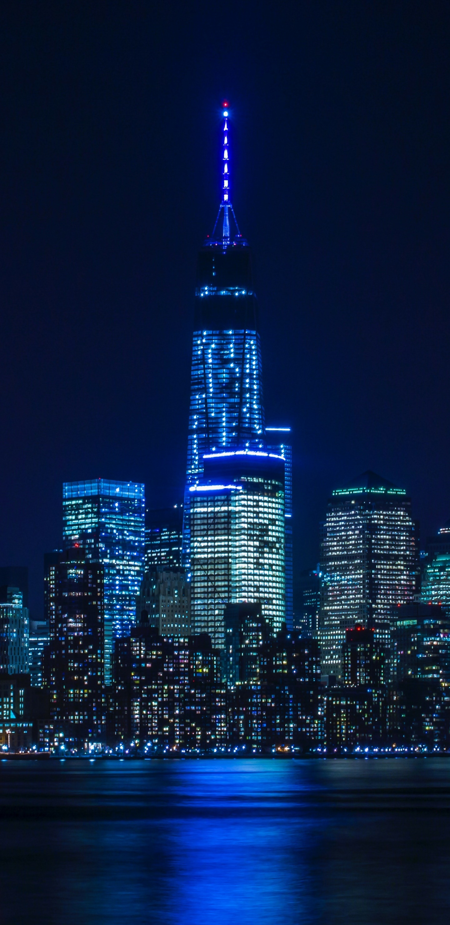 Man Made Manhattan, Night, Building, Blue, City, Architecture, 1440x2960, Phone HD Wallpaper