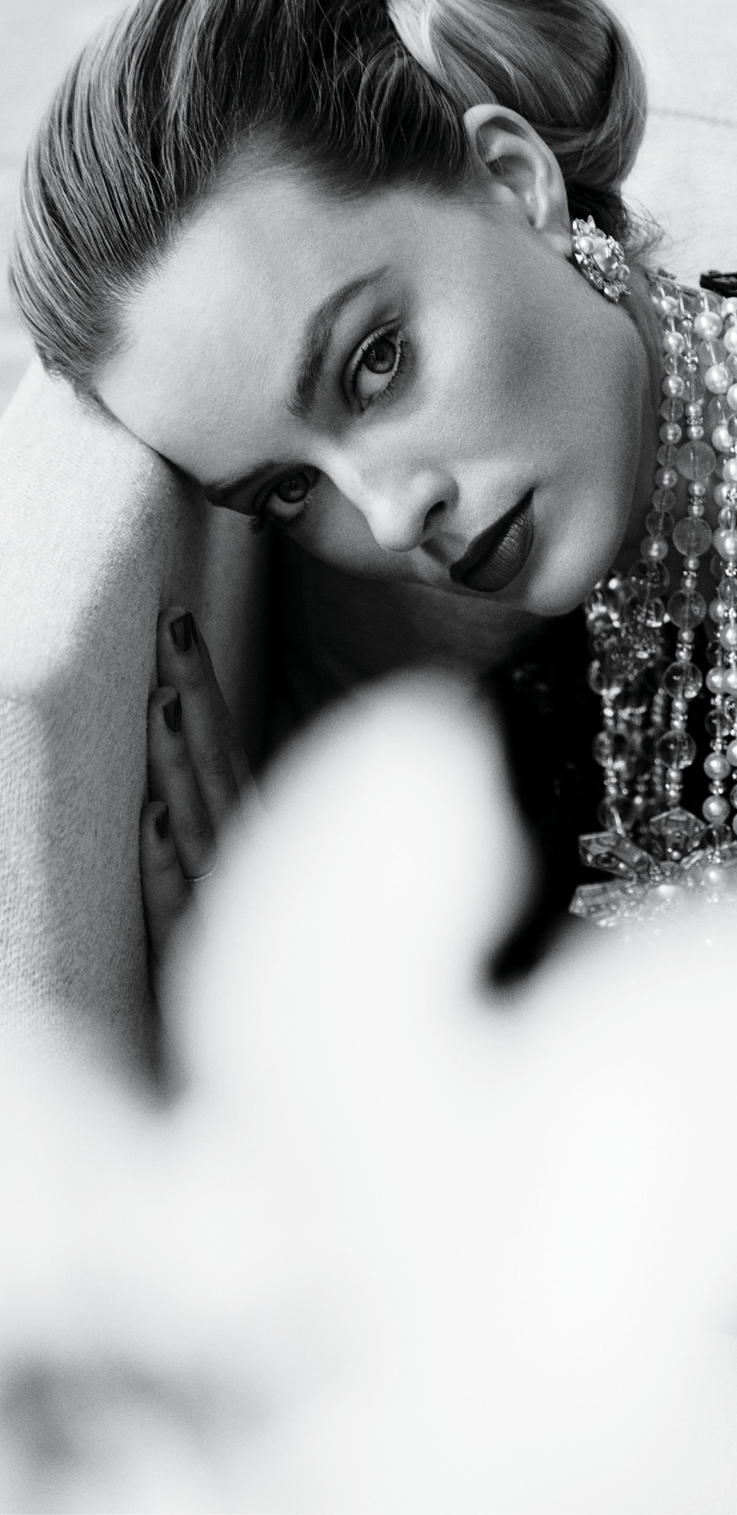 Celebrity Margot Robbie, Black and White, Actress, Australian, 1440x2960, Phone HD Wallpaper