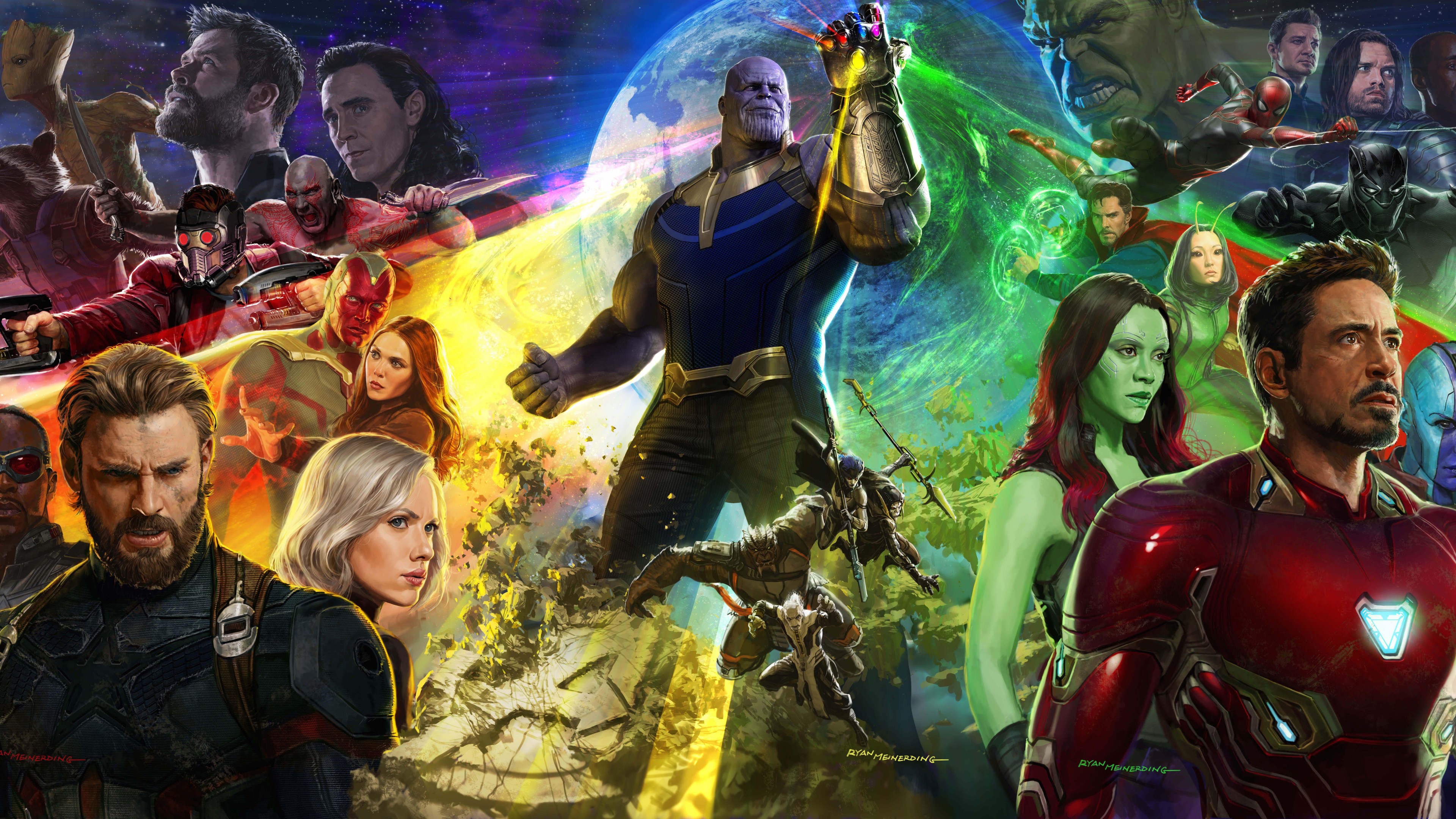 Avengers: Infinity War, Captain America, Spiderman, Hawkeye, Wanda Maximoff, Iron Man, art, 4K, HD Wallpaper