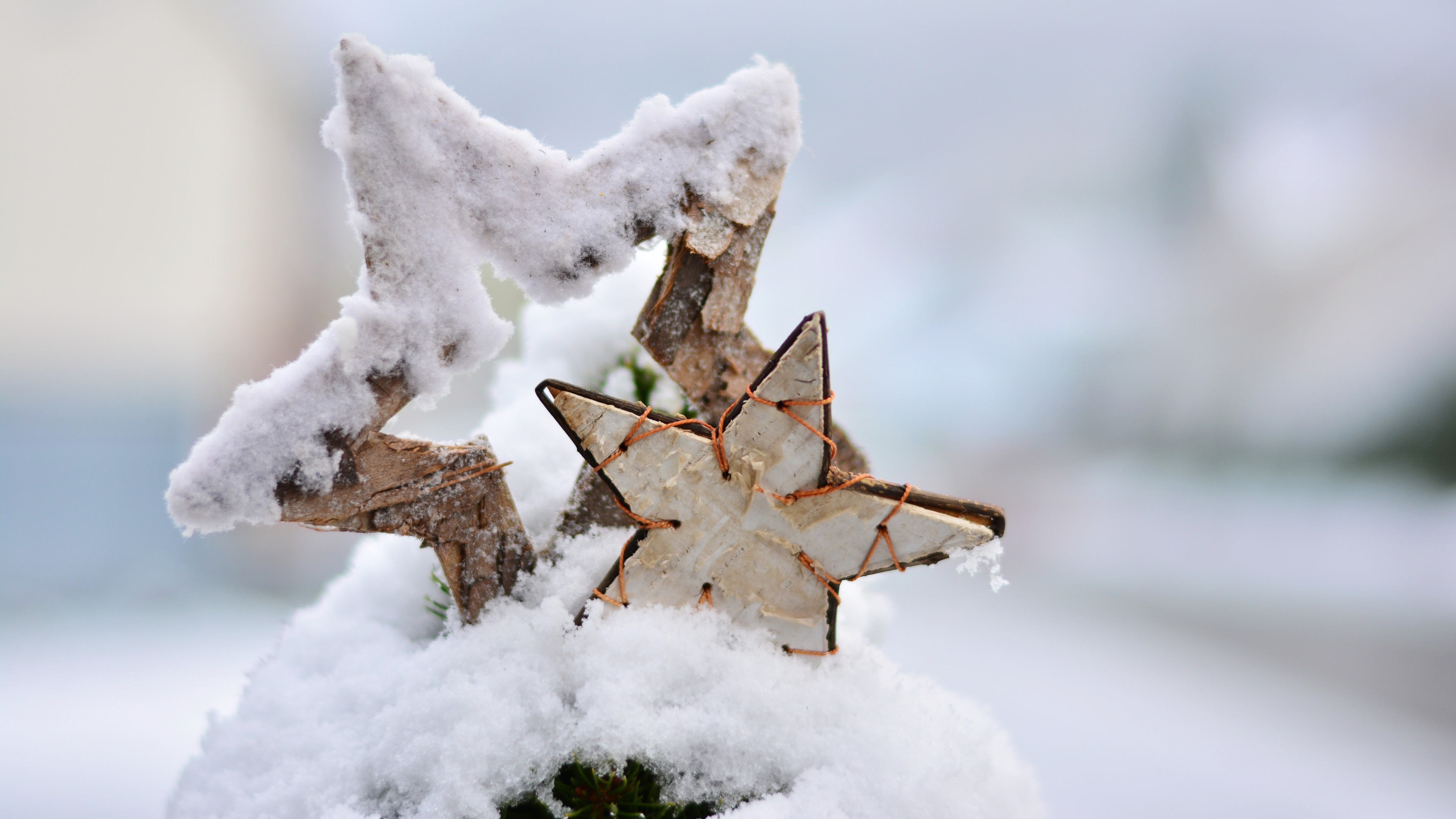 Christmas, New Year, snow, winter, star, 4K, HD Wallpaper