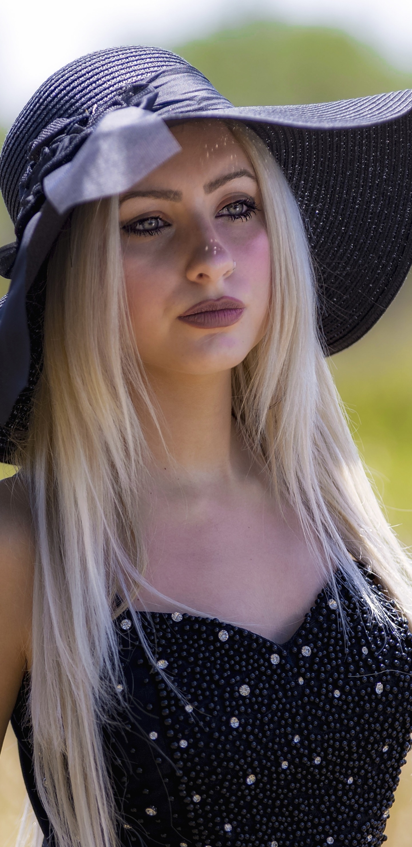 Women Model, Hat, Blonde, Long Hair, 1440x2960, Phone HD Wallpaper