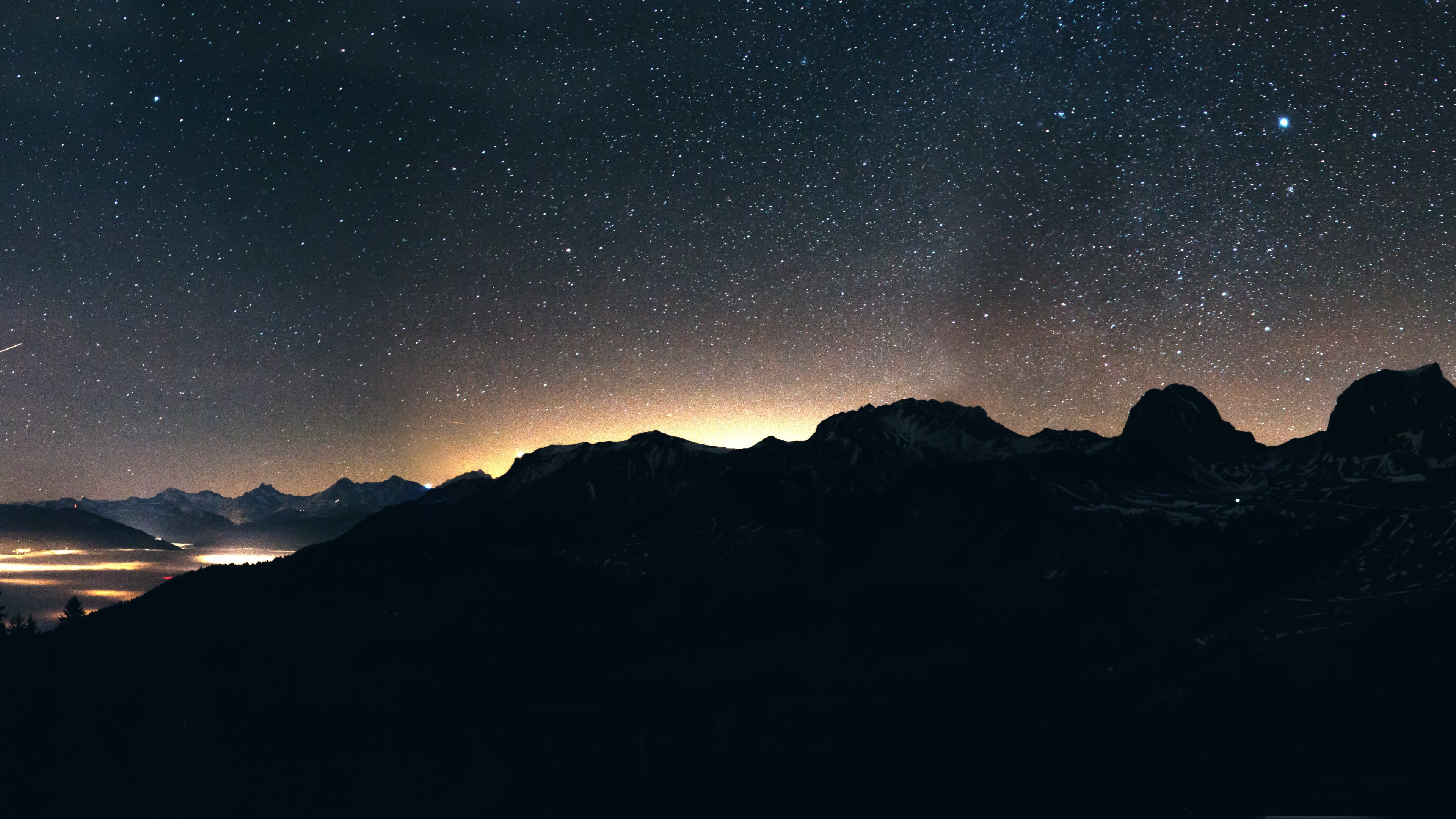 night, sky, mountains, 4K, HD Wallpaper
