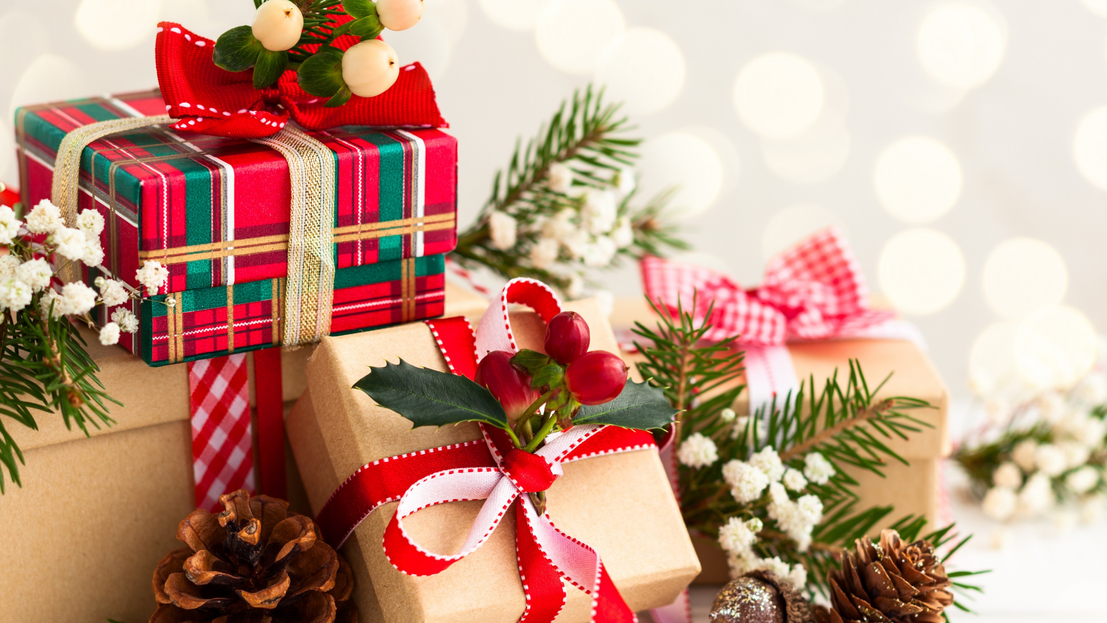 Christmas, New Year, gifts, 4k, HD Wallpaper