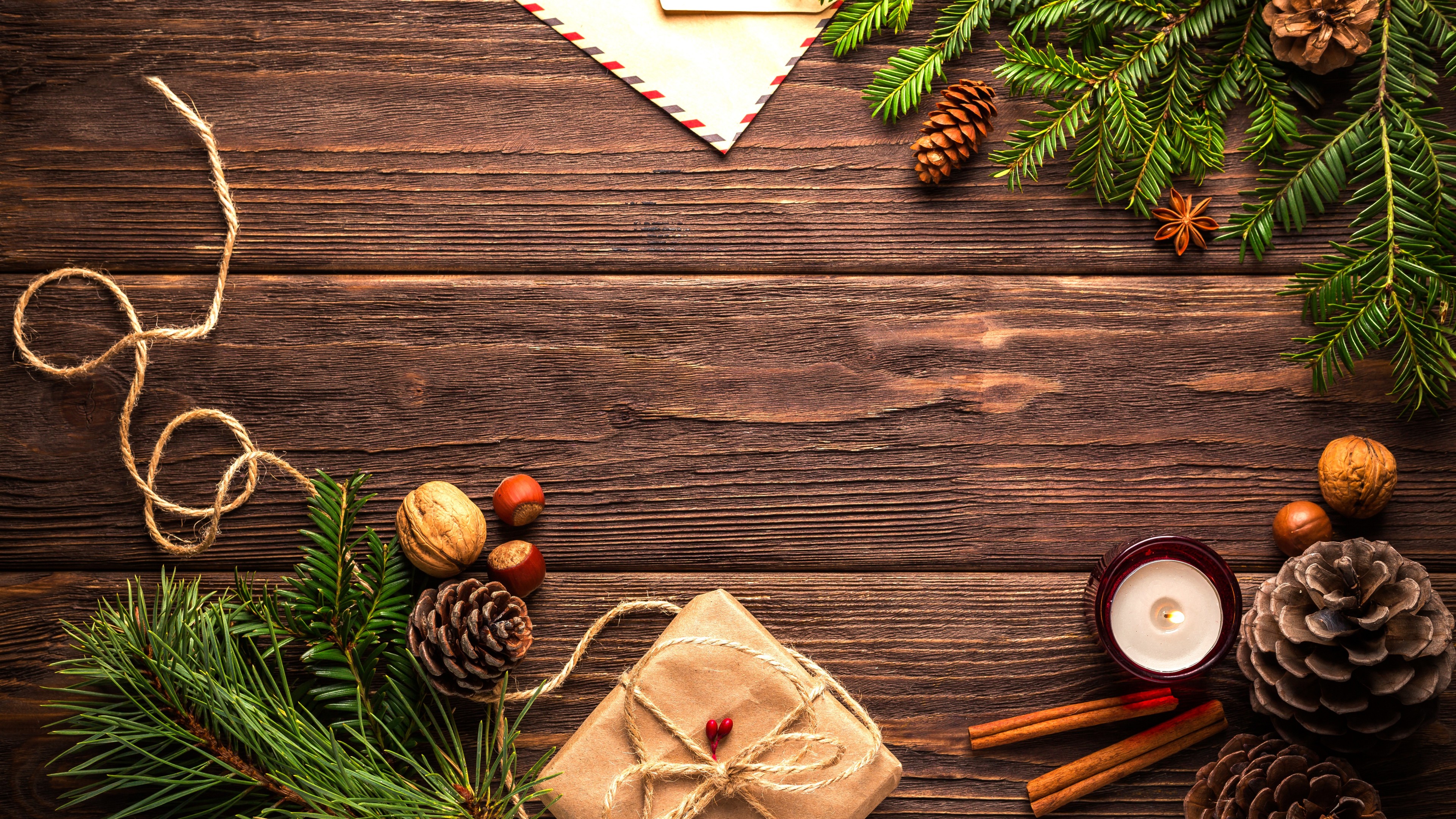 Christmas, New Year, table, fir-tree, 4K, HD Wallpaper