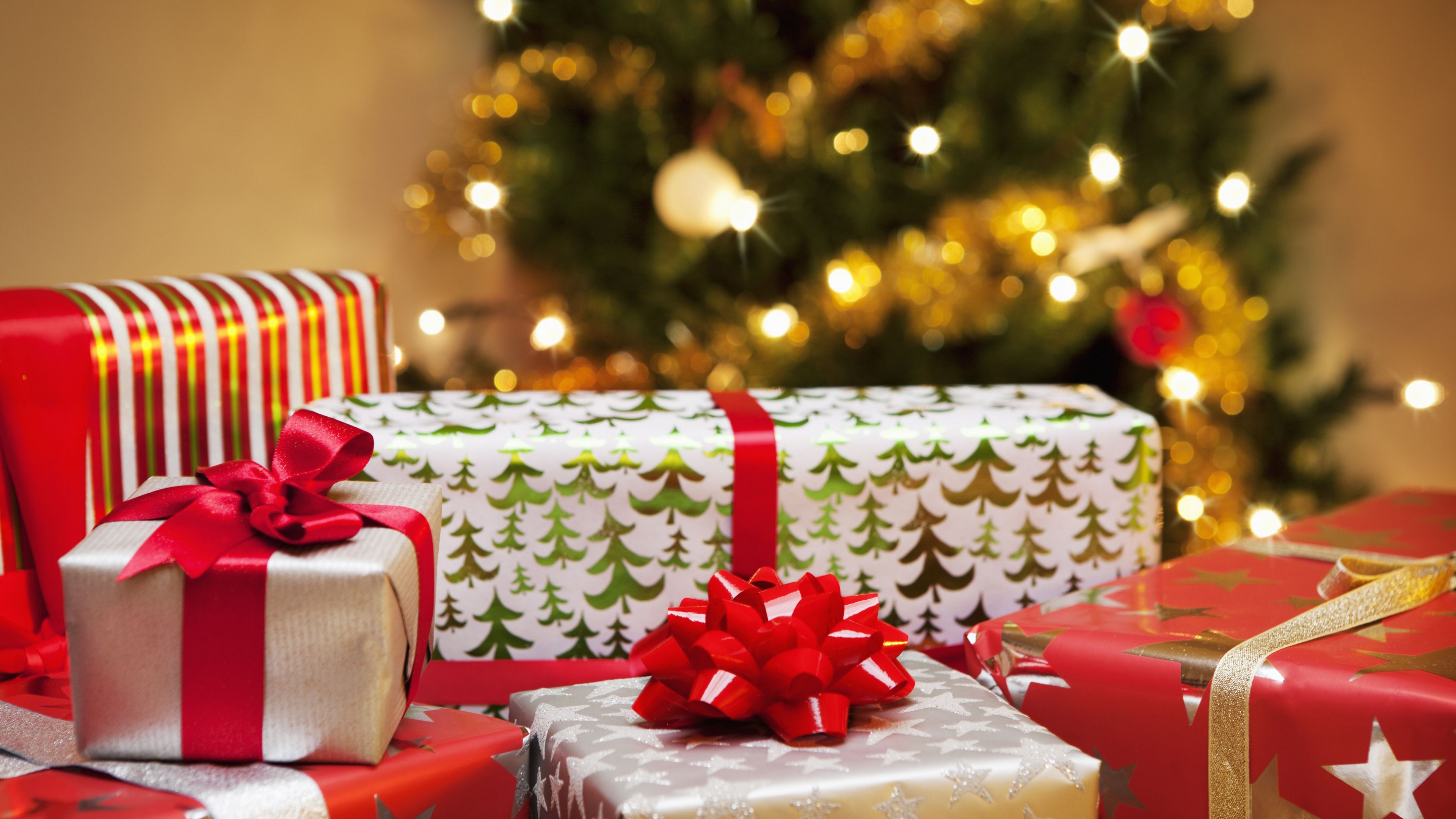 Christmas, New Year, gifts, 4k, HD Wallpaper