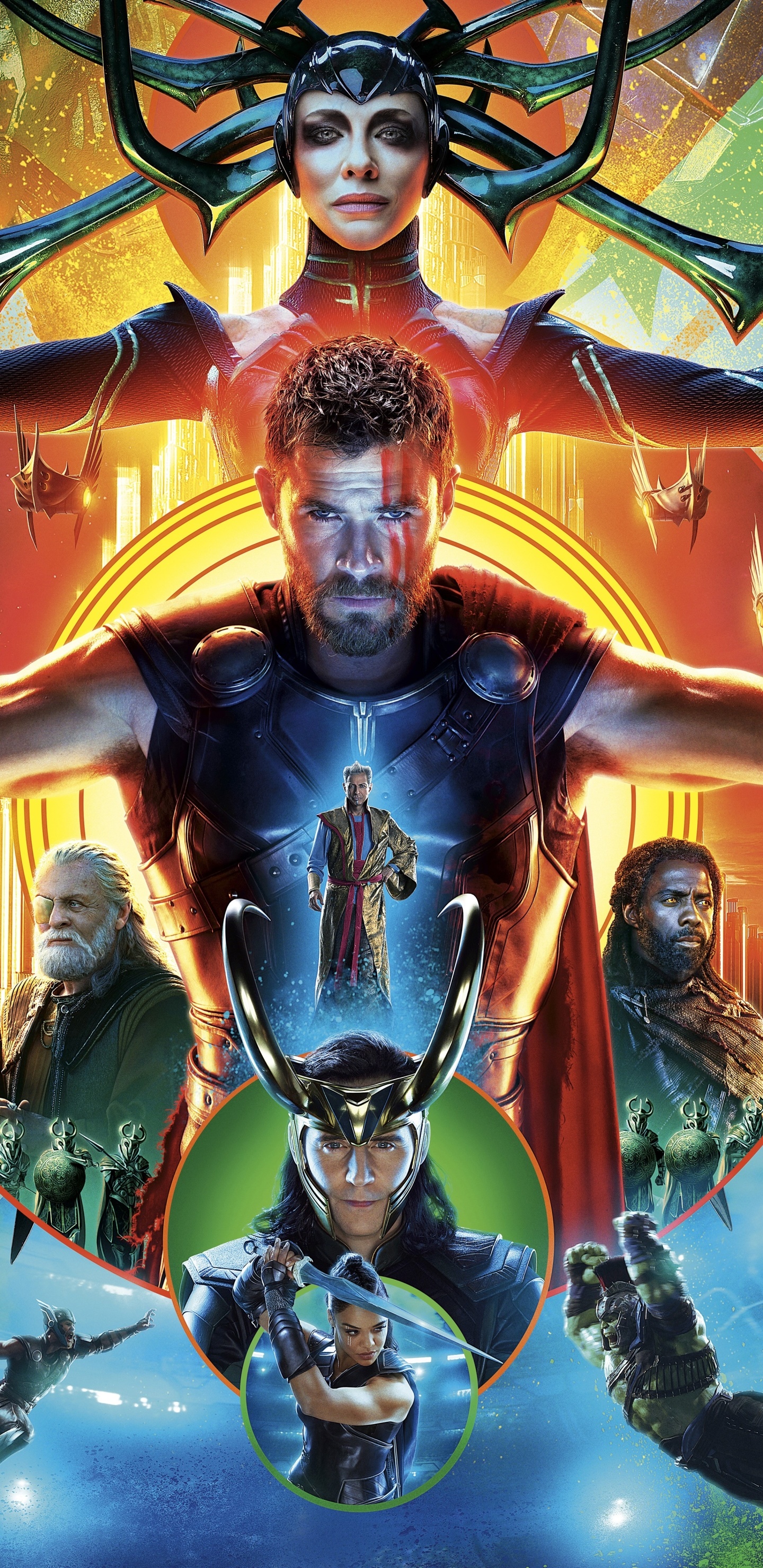 Movie Thor: Ragnarok, Heimdall (Marvel Comics), Chris Hemsworth, Cate Blanchett, Grandmaster (Marvel Comics), Anthony Hopkins, 1440x2960, Phone HD Wallpaper