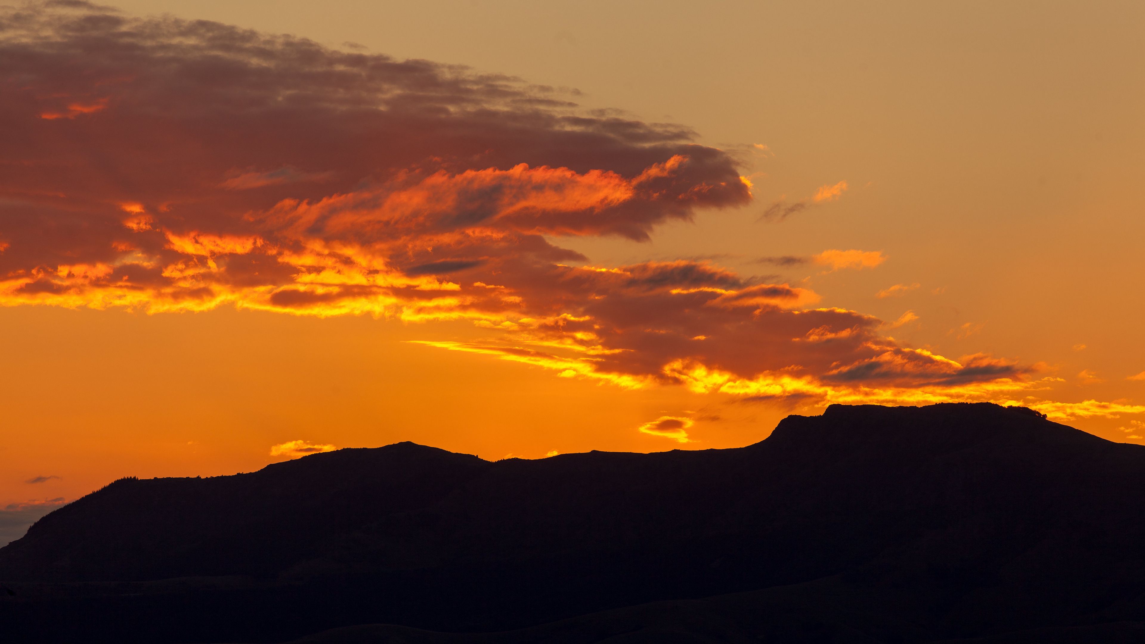 mountains, silhouette, sunset, 4k, HD Wallpaper