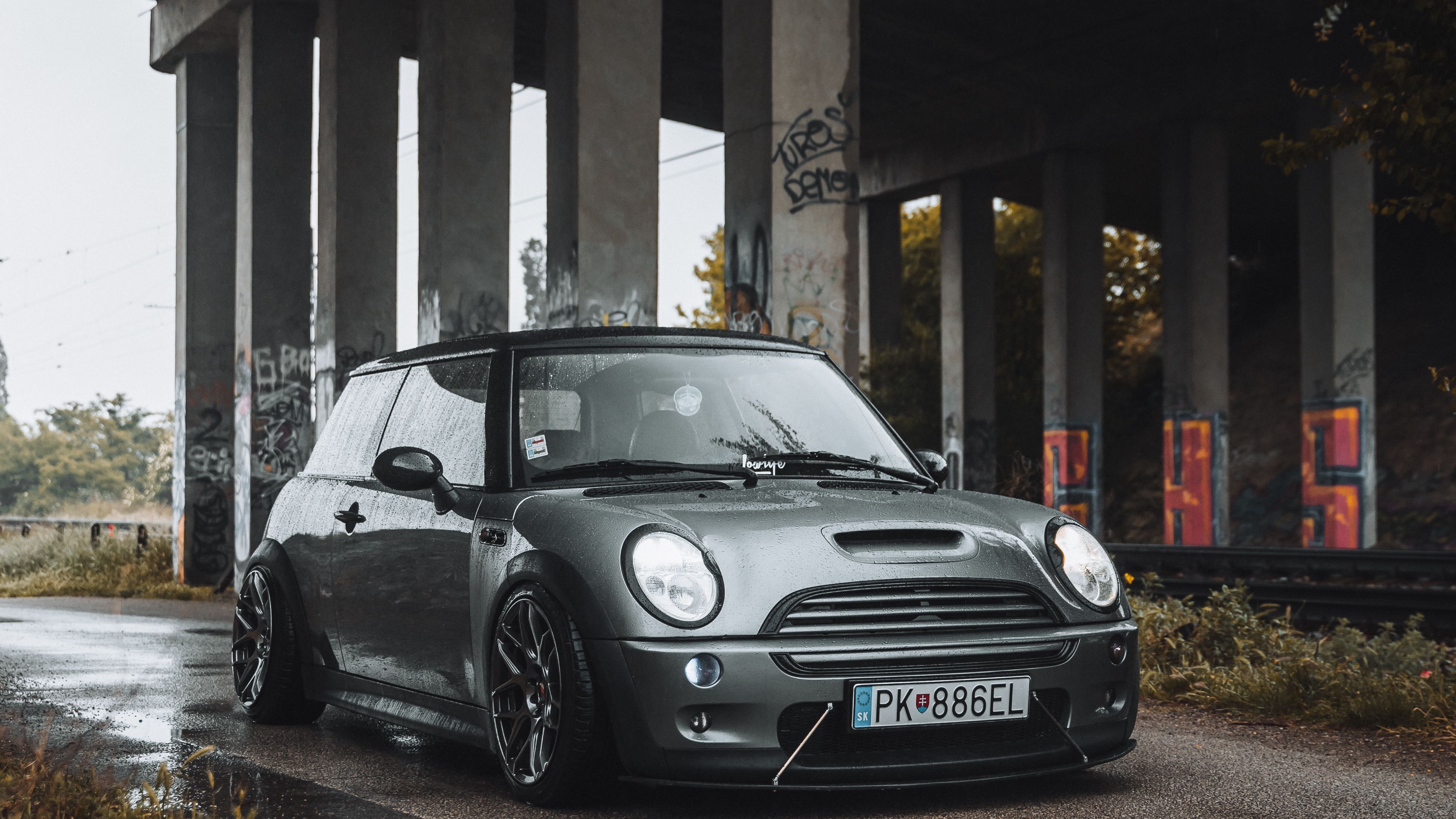 mini clubman, car, headlights, front view, 4k, HD Wallpaper