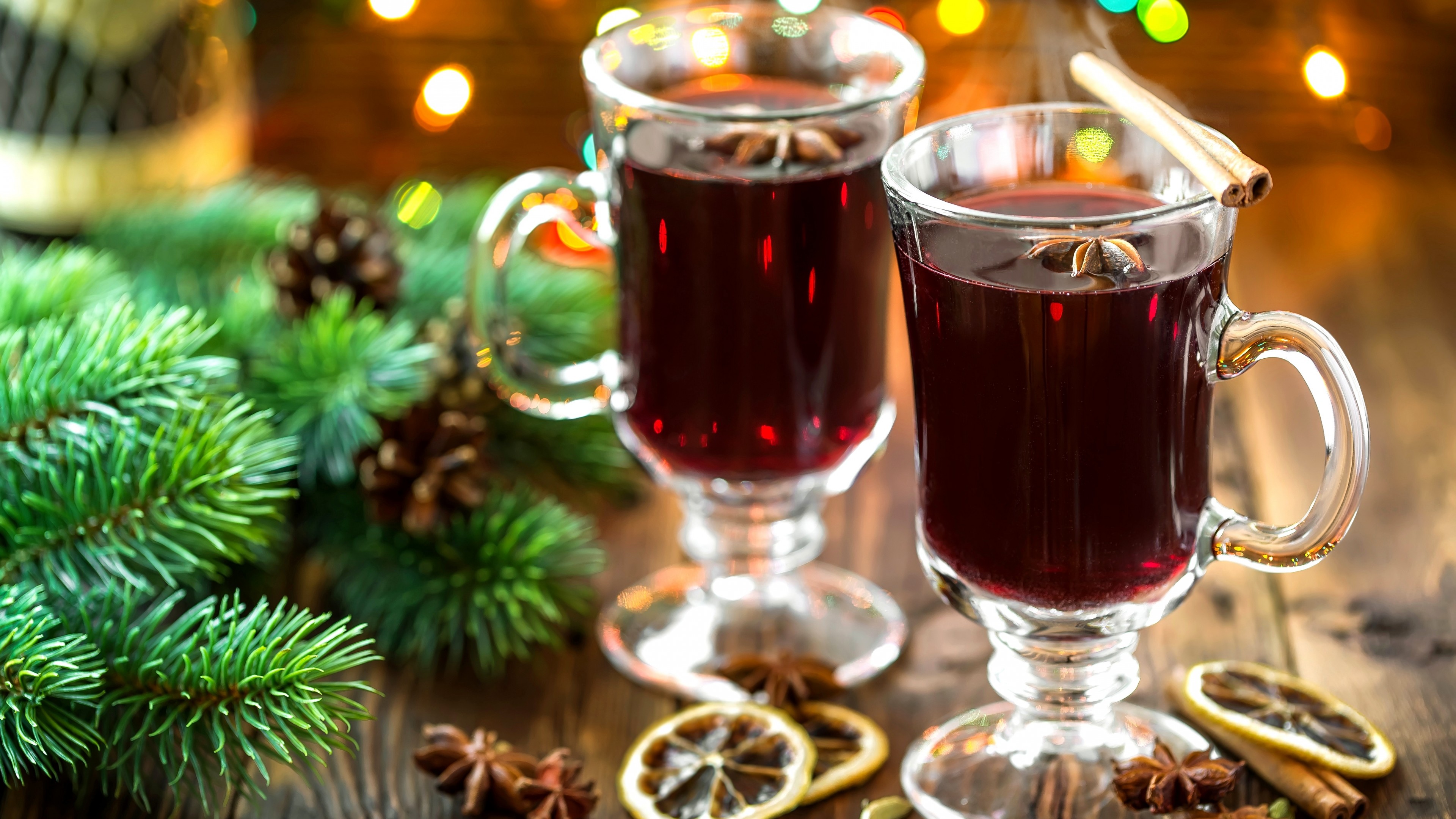mulled wine, orange, cinnamon, cookies, fir-tree, 4K, HD Wallpaper