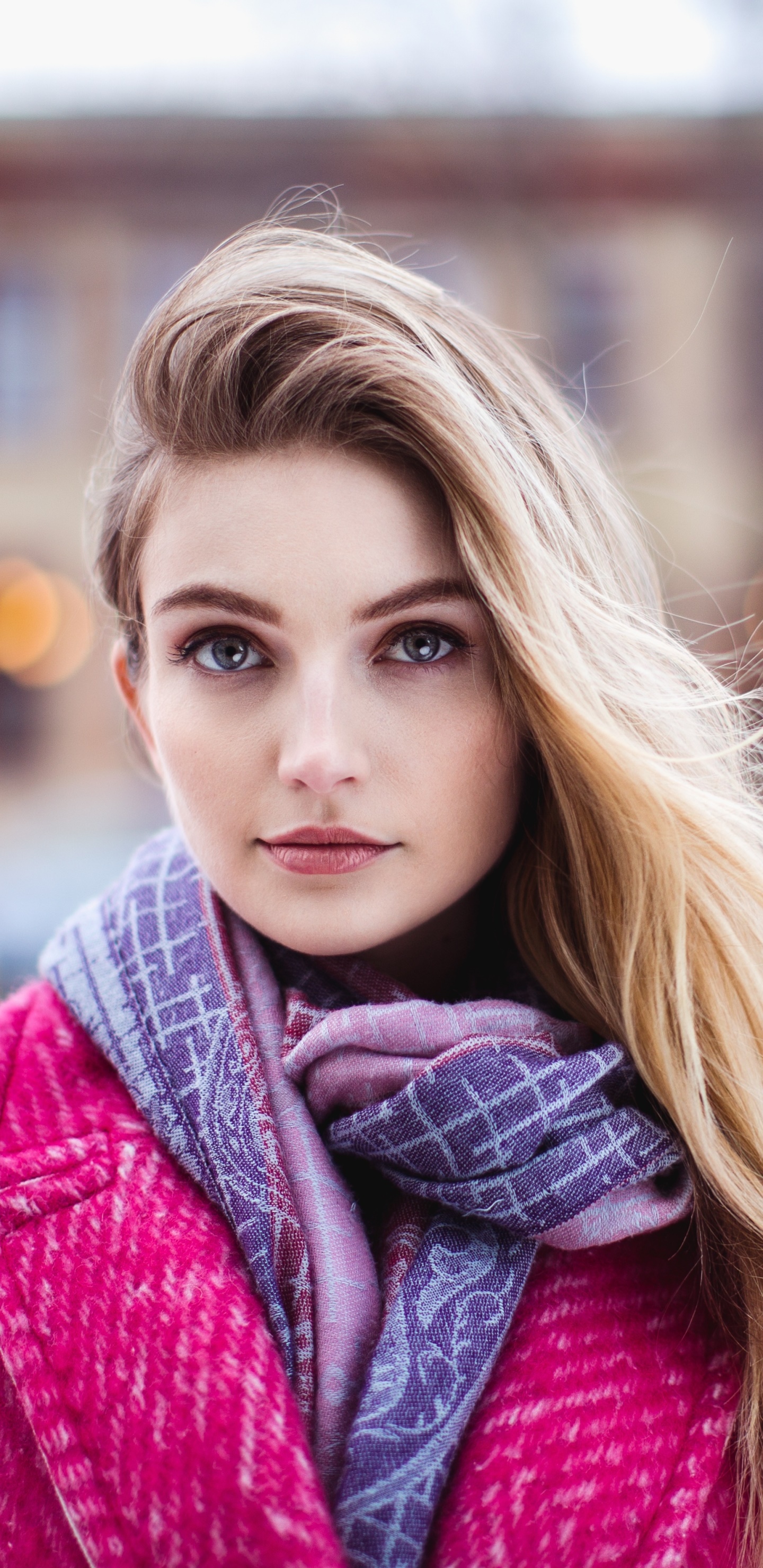Women Model, Blue Eyes, Blonde, Scarf, 1440x2960, Phone HD Wallpaper