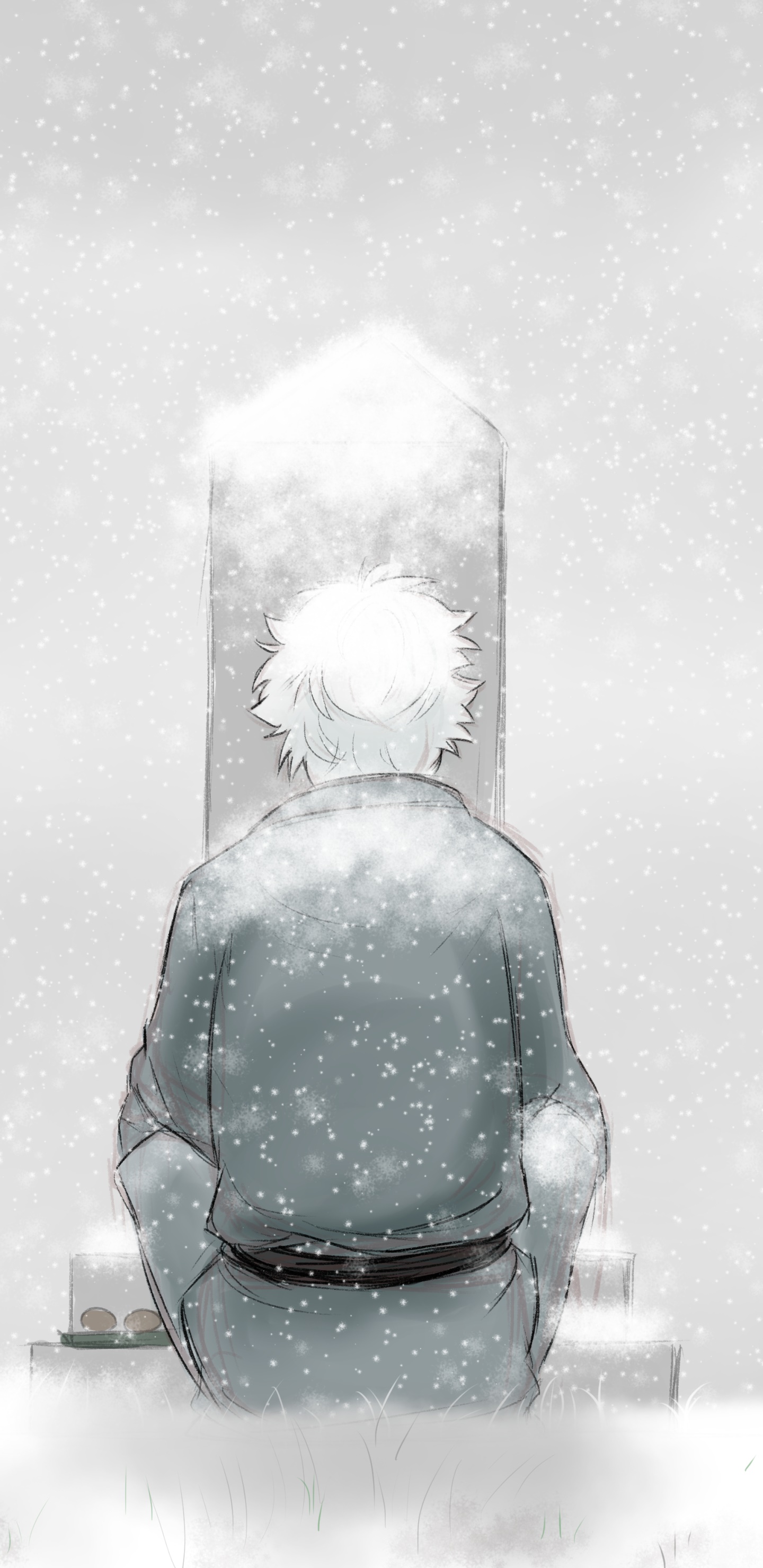 Anime Gintama, Gintoki Sakata, Winter, Snow, White Hair, Grave, 1440x2960, Phone HD Wallpaper