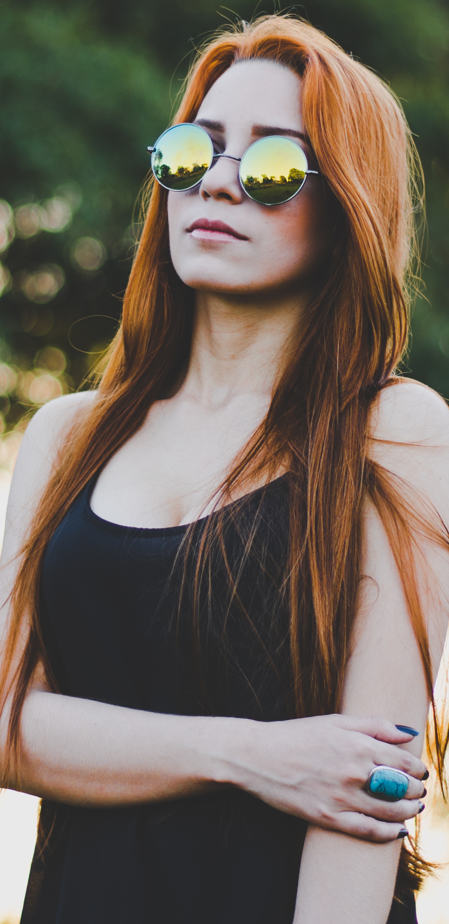 Women Model, Redhead, Bokeh, Sunglasses, 1440x2960, Phone HD Wallpaper
