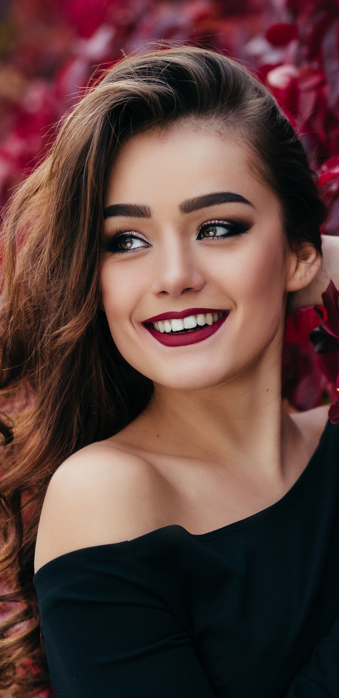 Women Model, Brunette, Long Hair, Lipstick, Smile, 1440x2960, Phone HD Wallpaper