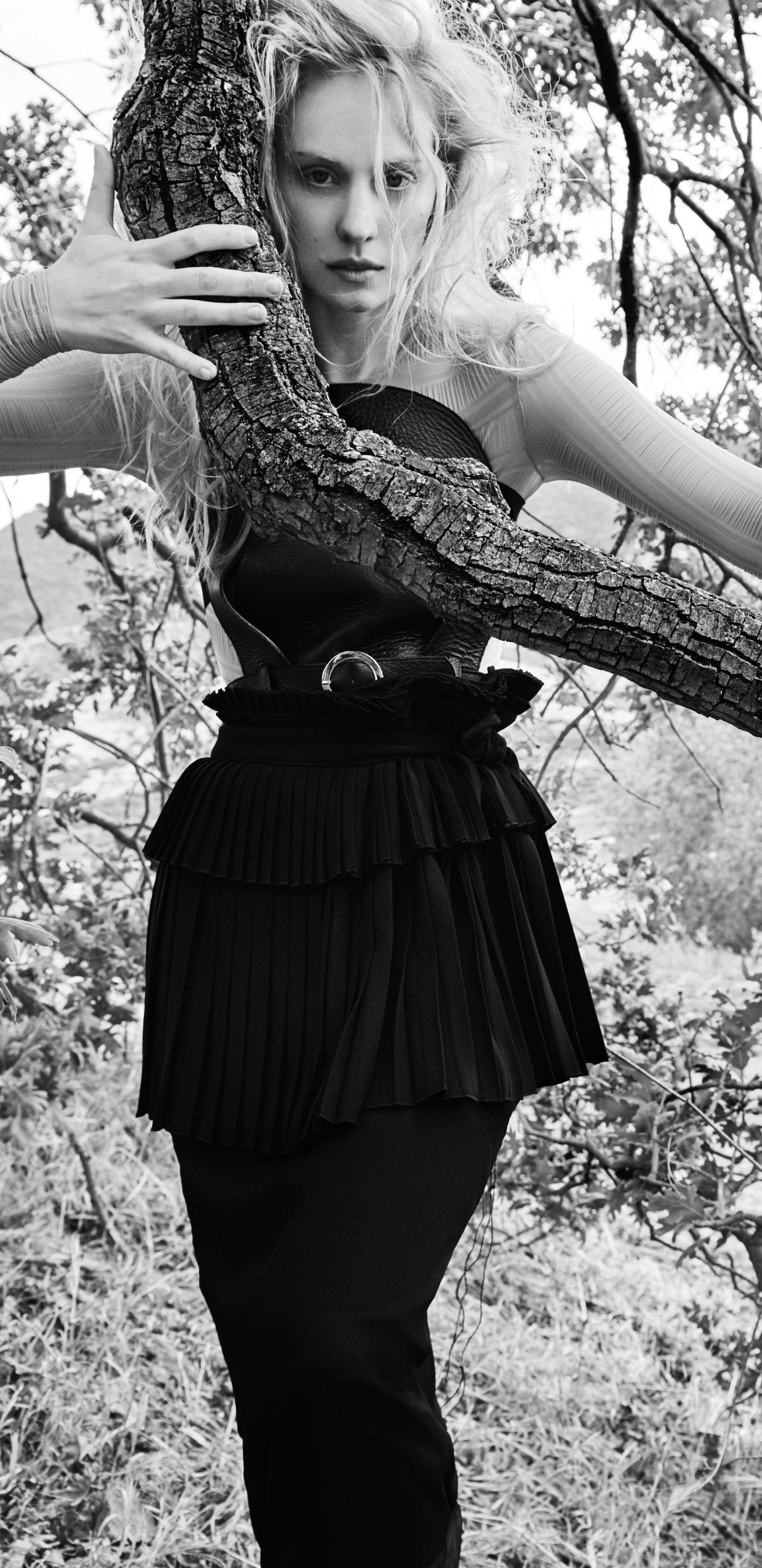 Celebrity Deborah Ann Woll, Black and White, Dress, Monochrome, 1440x2960, Phone HD Wallpaper