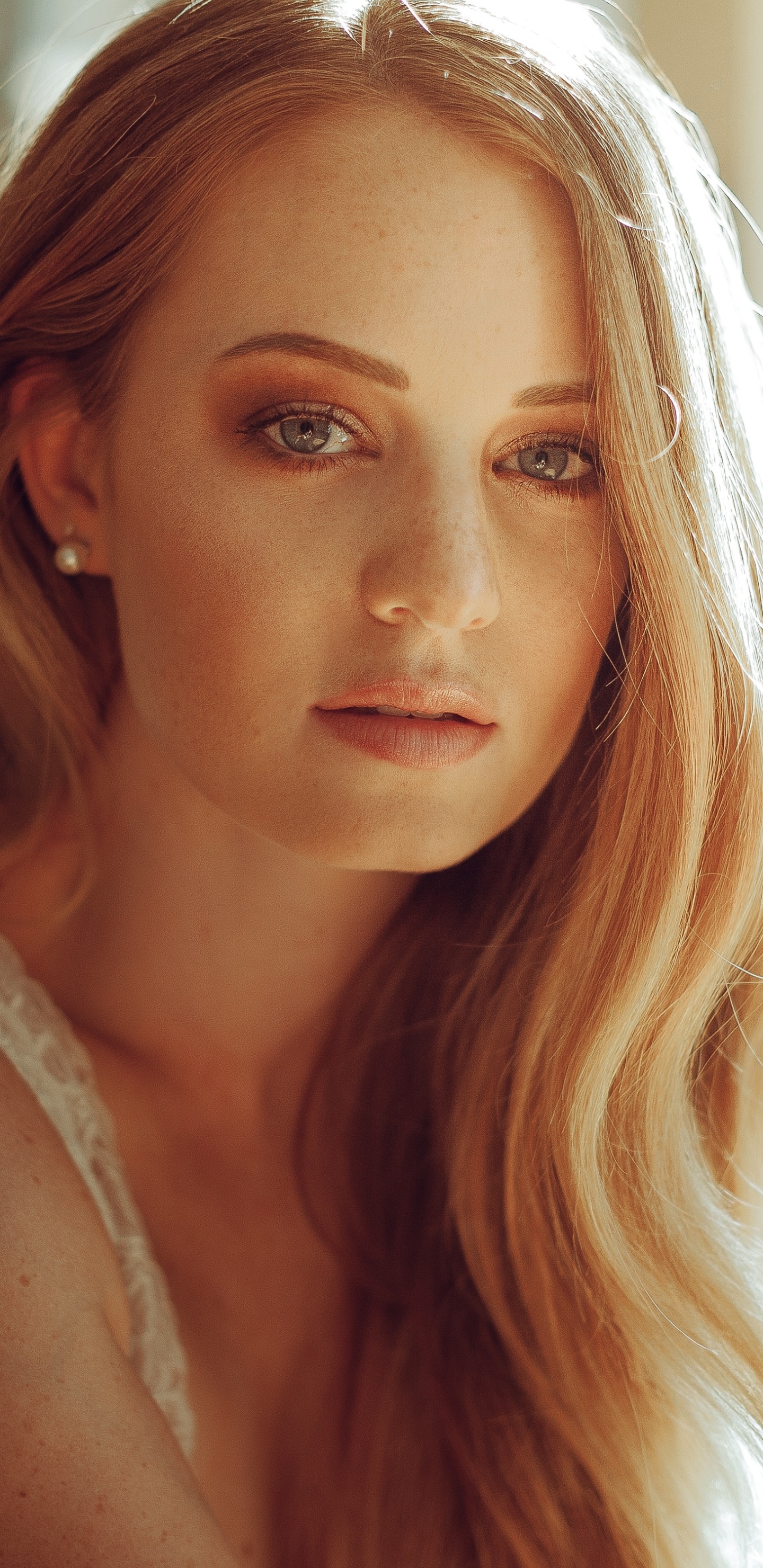 Women Model, Blue Eyes, Blonde, Long Hair, Face, 1440x2960, Phone HD Wallpaper