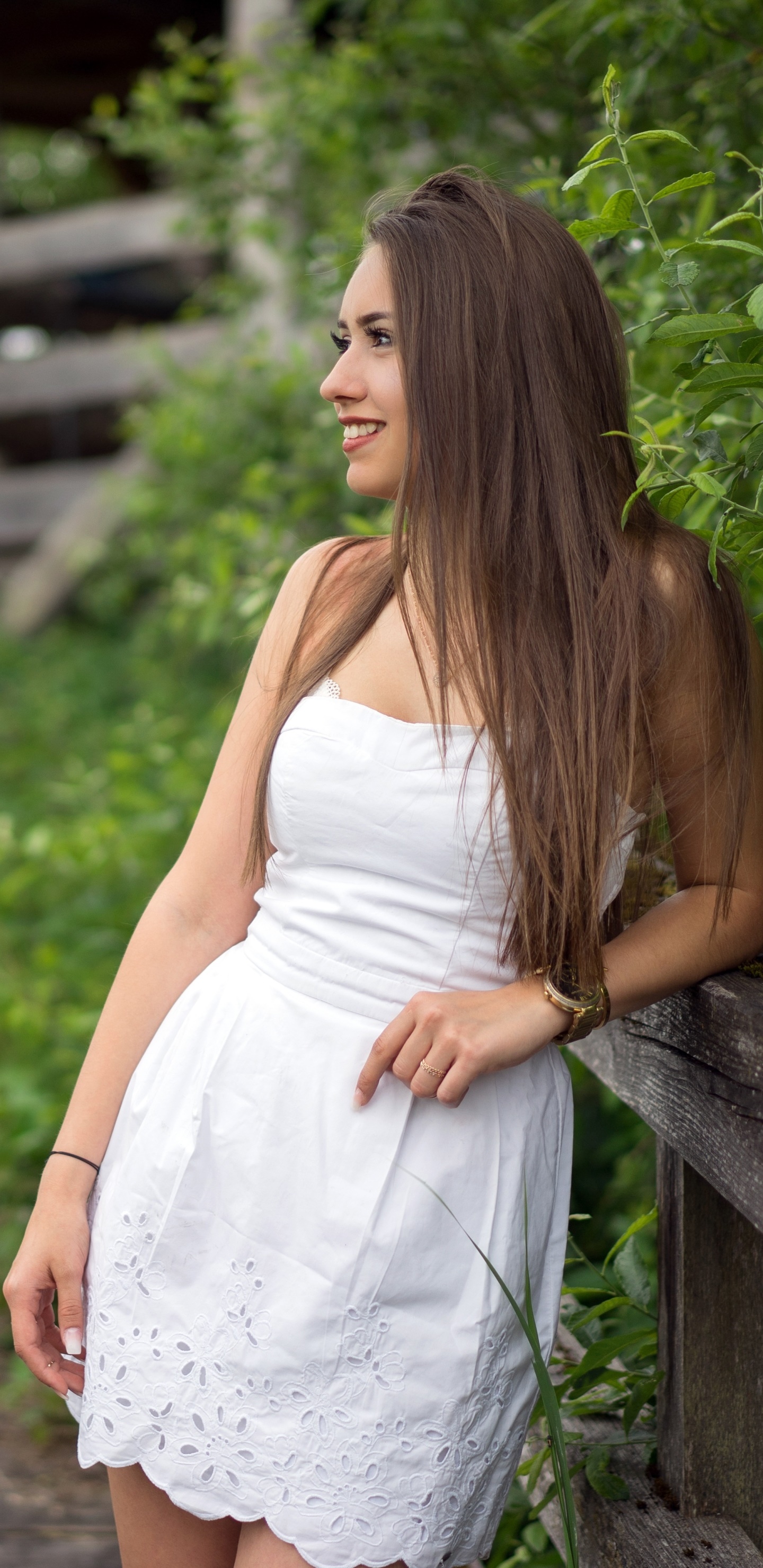 Women Model, White Dress, Smile, Brunette, 1440x2960, Phone HD Wallpaper