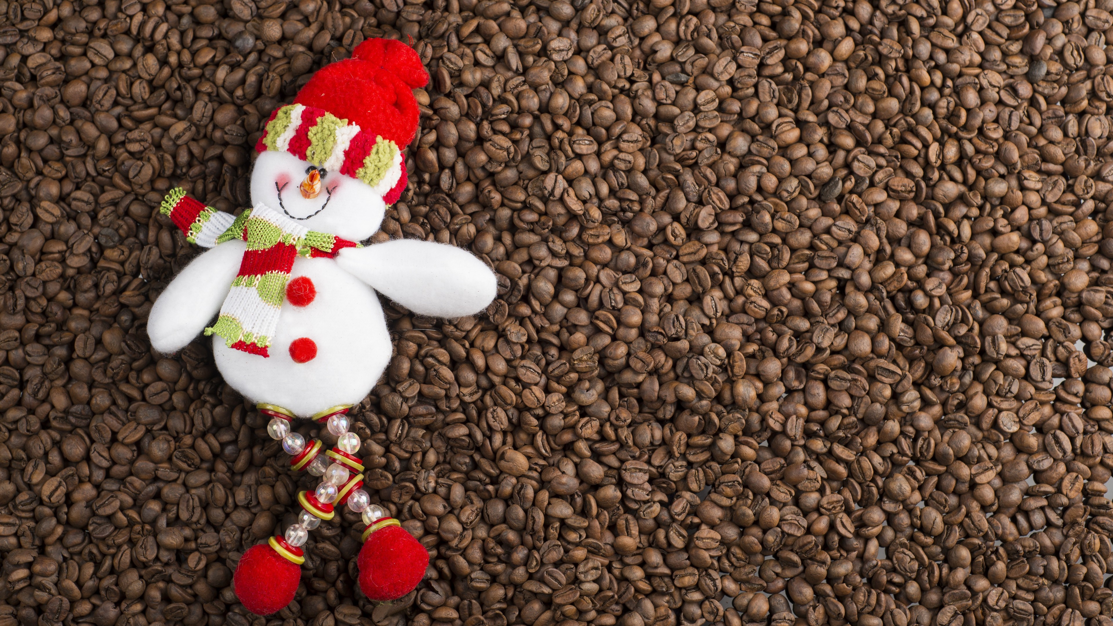 Christmas, New Year, snowman, coffee, 4K, HD Wallpaper