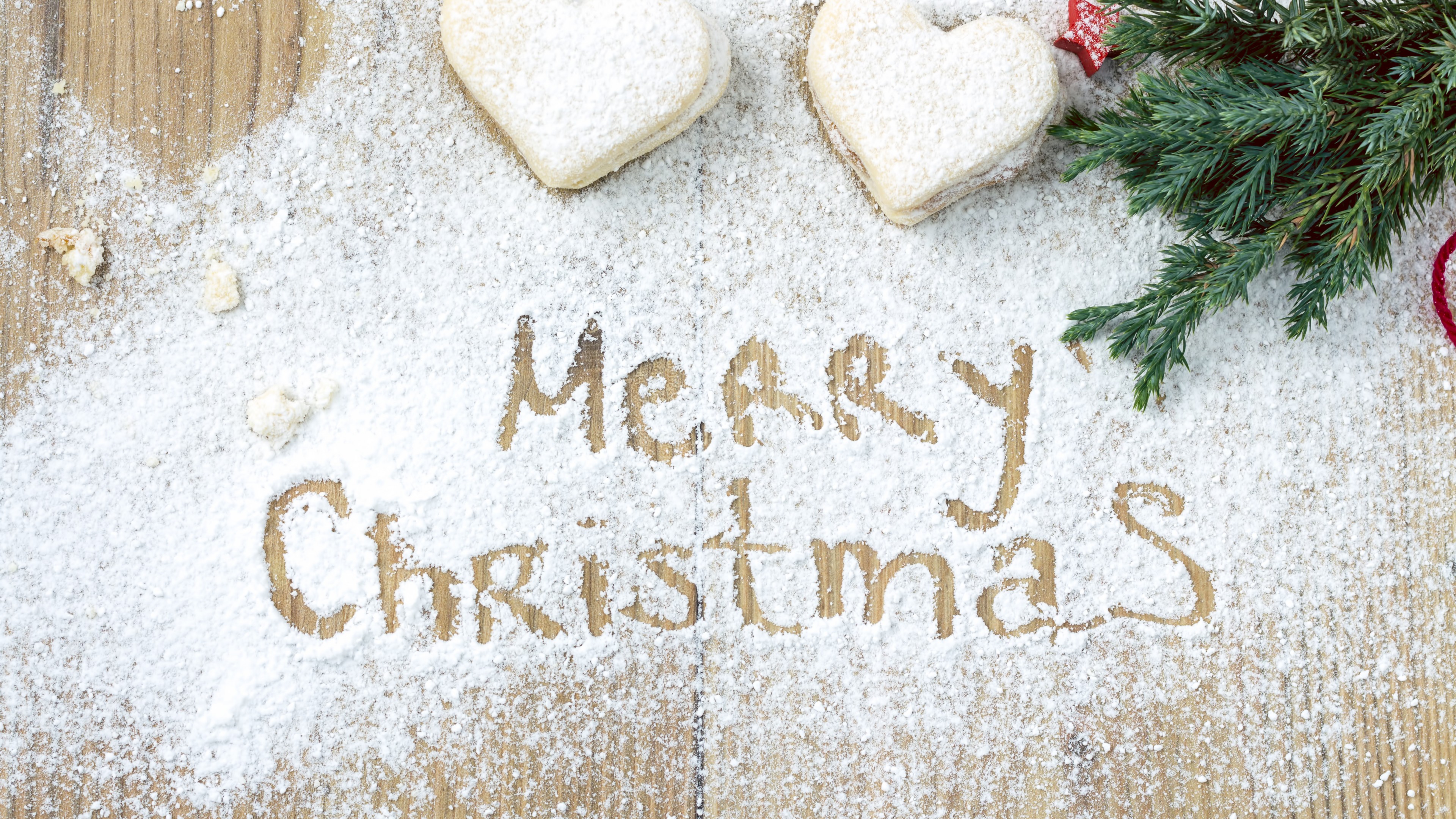 marry christmas, holiday cookies, powdered sugar, branch, HD Wallpaper