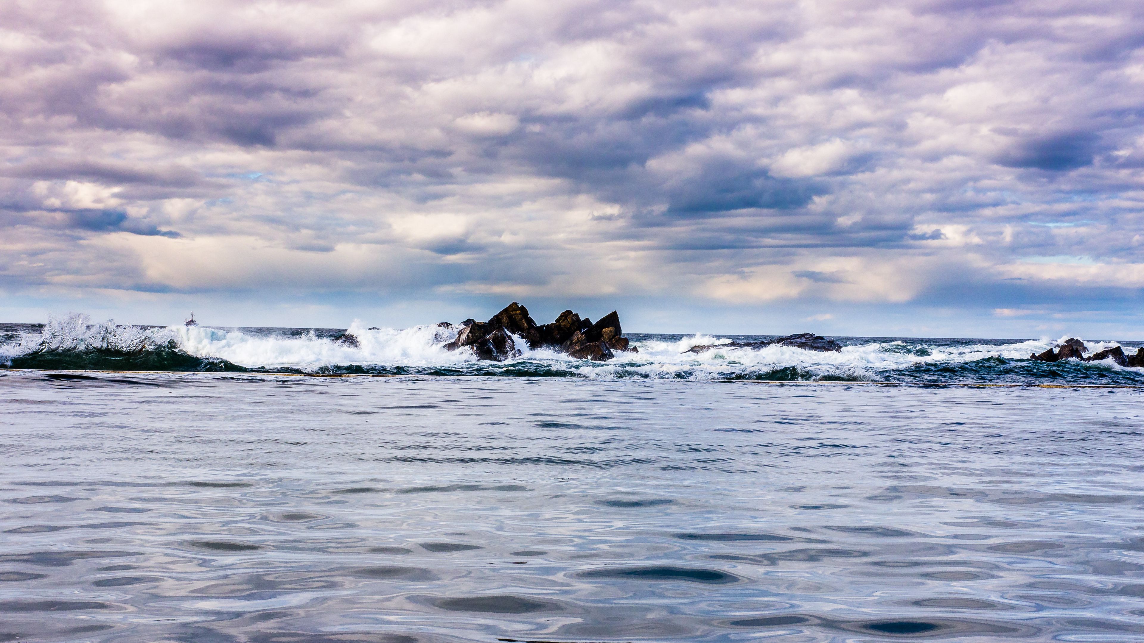 waves, spray, rocks, horizon, 4k, HD Wallpaper