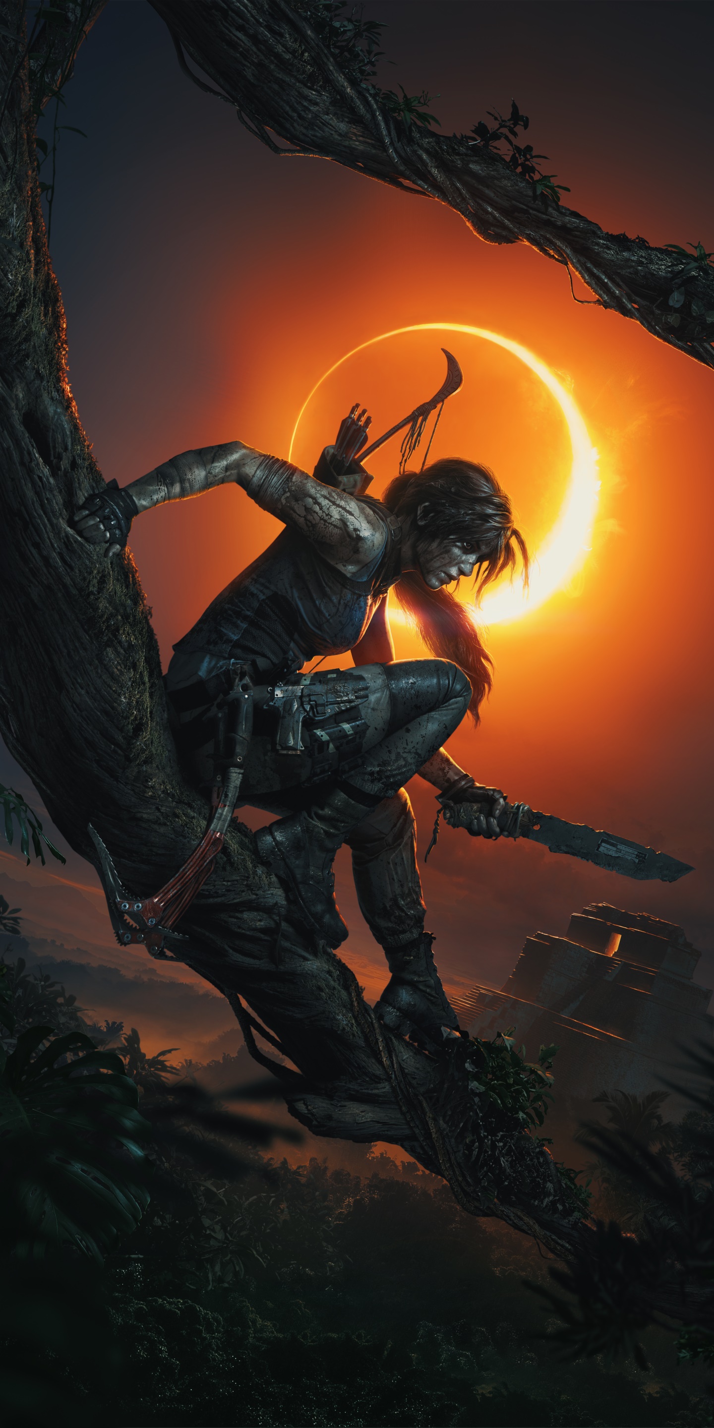 Video Game Shadow of the Tomb Raider, Lara Croft, Night, Woman Warrior, 1440x2880, Phone HD Wallpaper