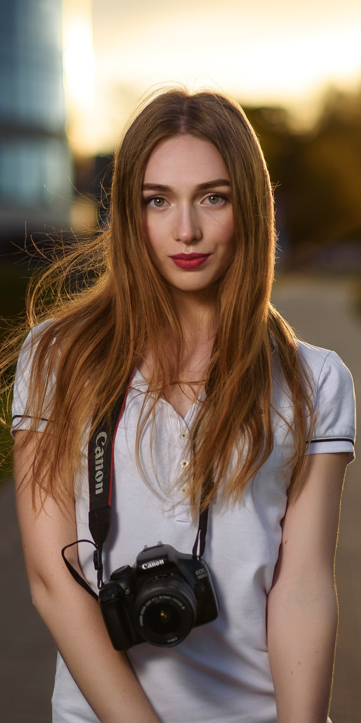 Women Model, Redhead, Camera, Lipstick, 1440x2880, Phone HD Wallpaper