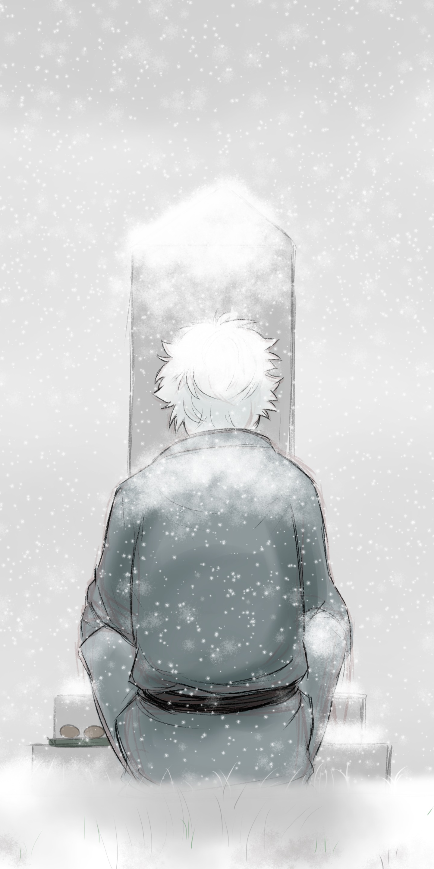 Anime Gintama, Gintoki Sakata, White Hair, Grave, Winter, Snow, 1440x2880, Phone HD Wallpaper