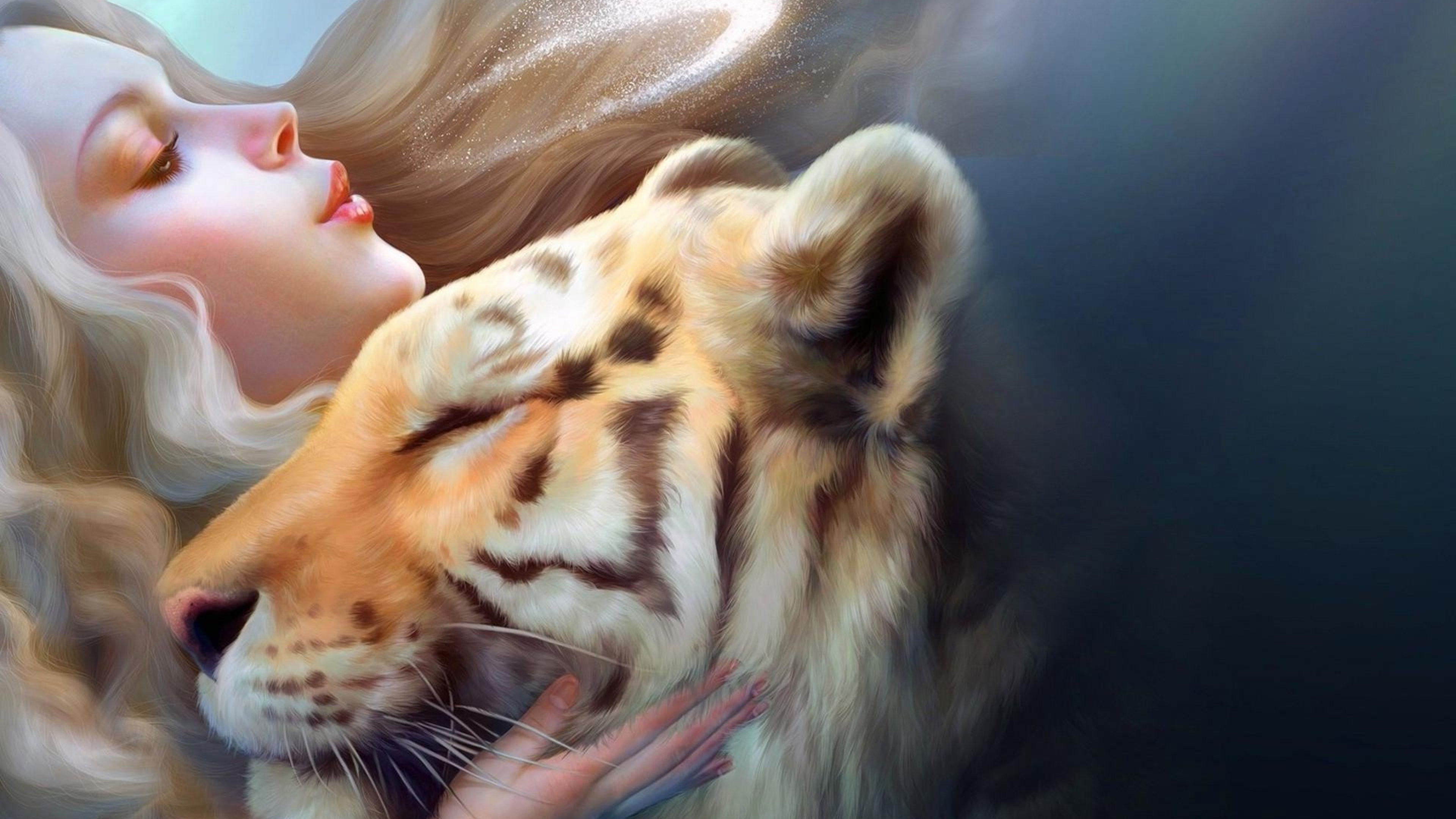 girl, tiger, art, 4k, HD Wallpaper