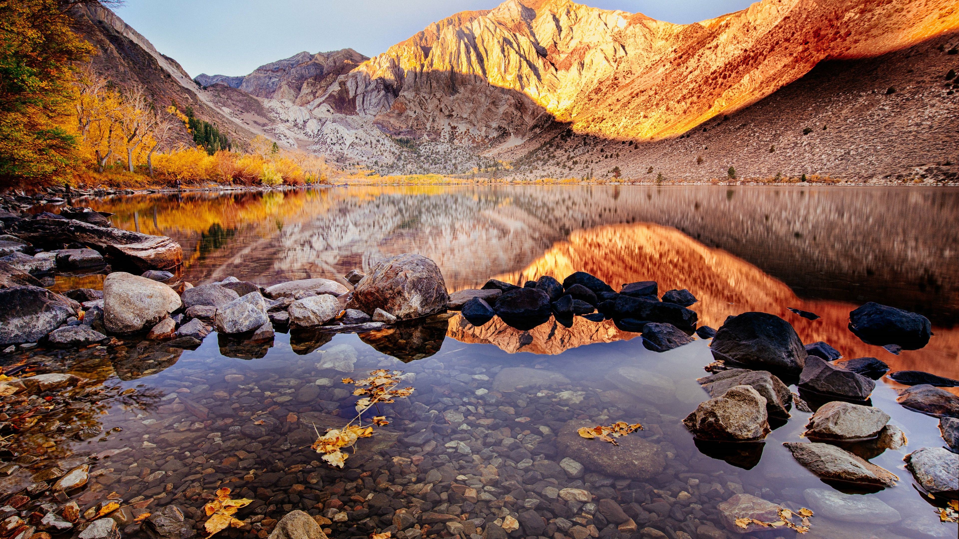 Convict Lake, autumn, Mount Morriso, California, 4k, HD Wallpaper
