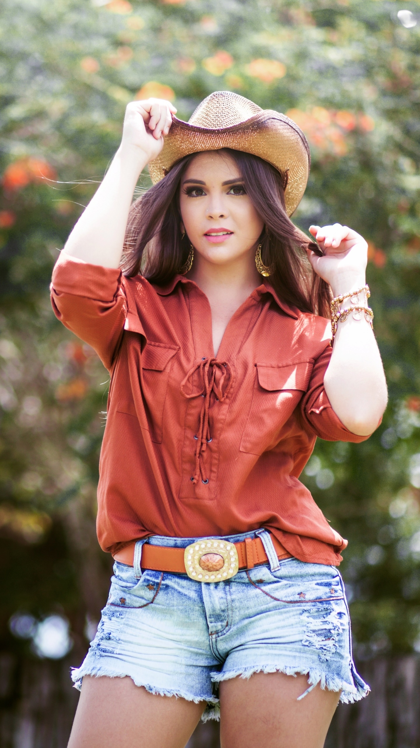 Women Model, Hat, Brunette, Shorts, 1440x2560, Phone HD Wallpaper