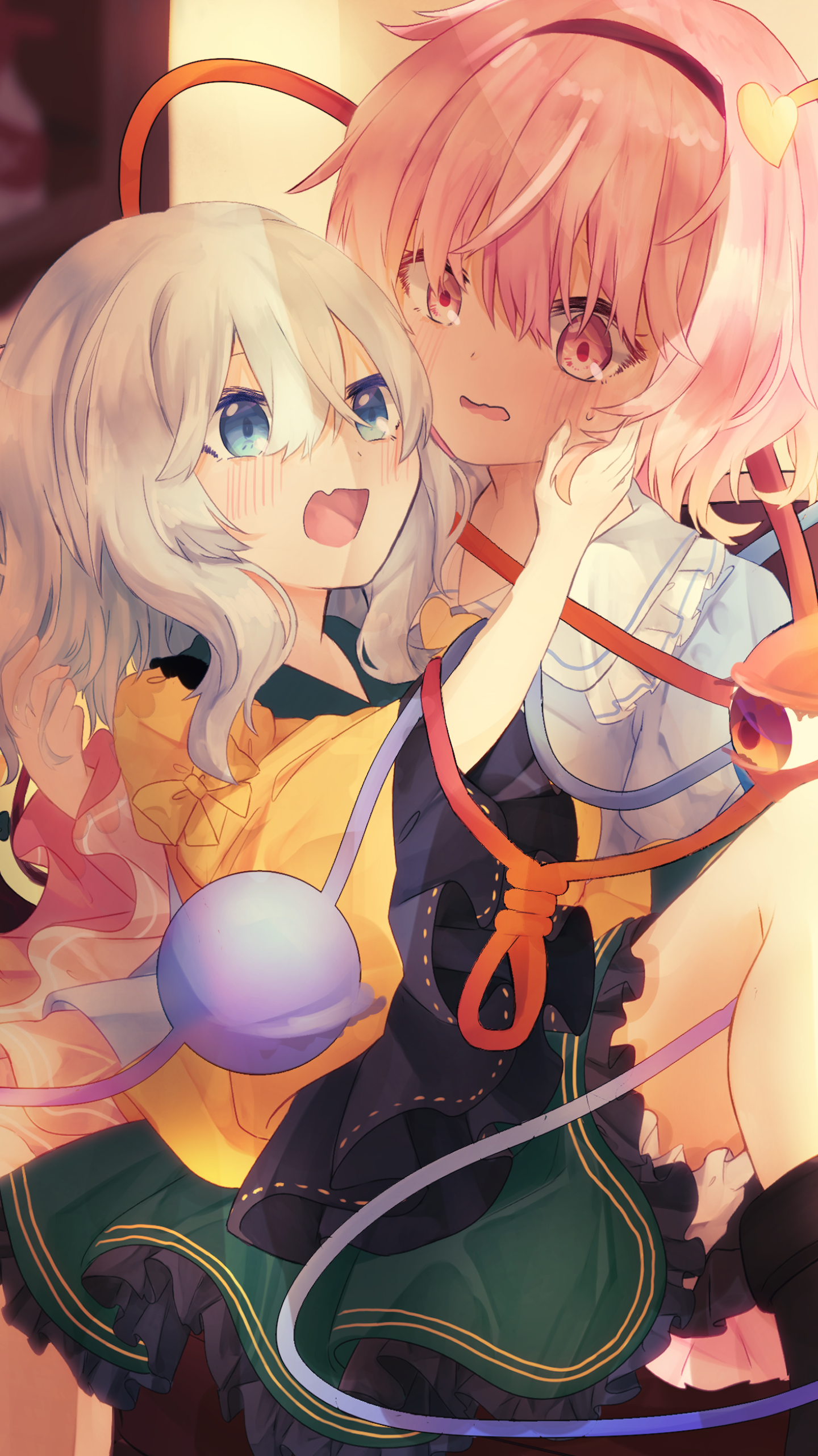 Anime Touhou, Satori Komeiji, Koishi Komeiji, Yuri, 1440x2560, Phone HD Wallpaper