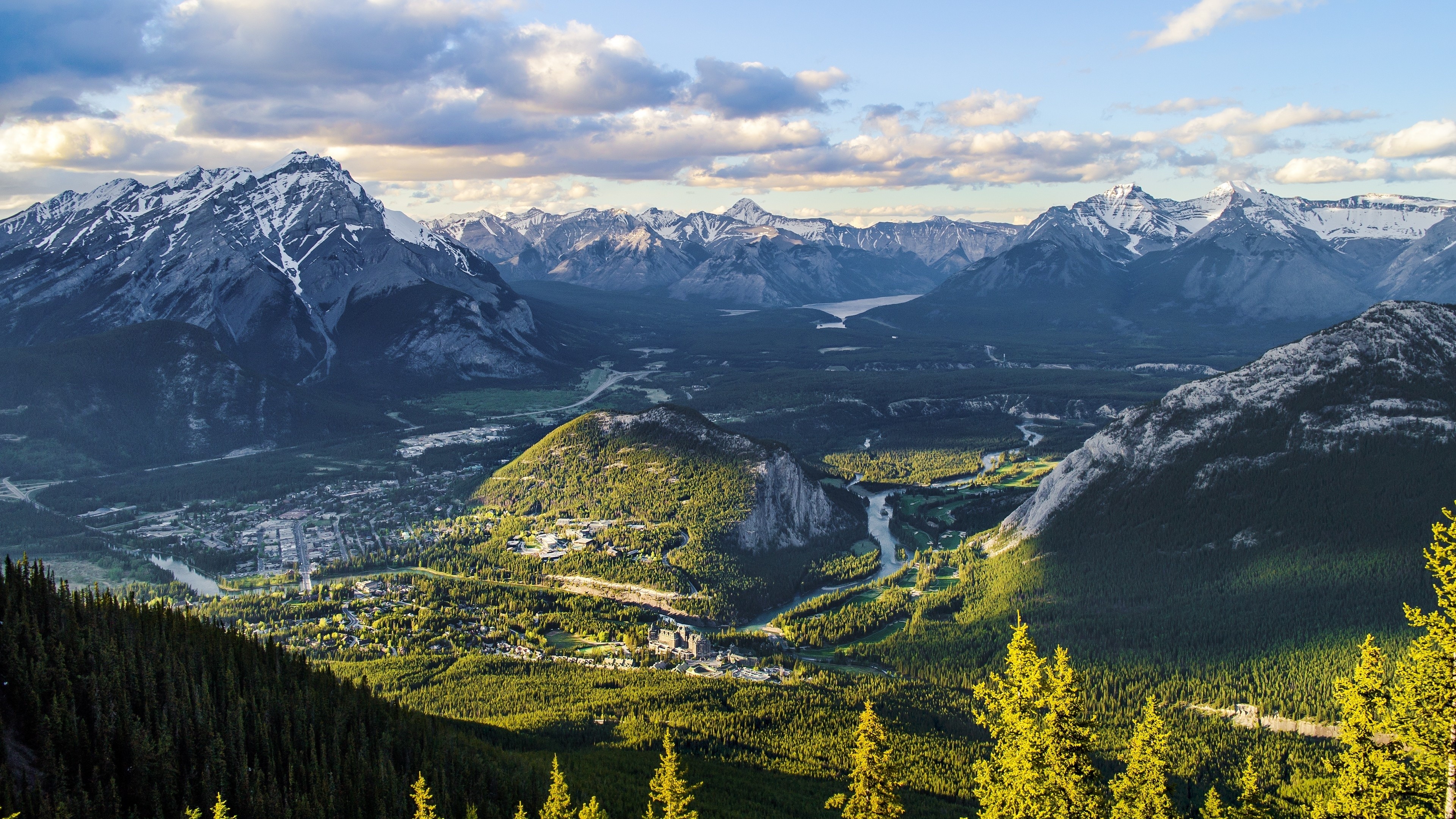 Sulphur Mountain, forest, Canada, clouds, 4k, HD Wallpaper