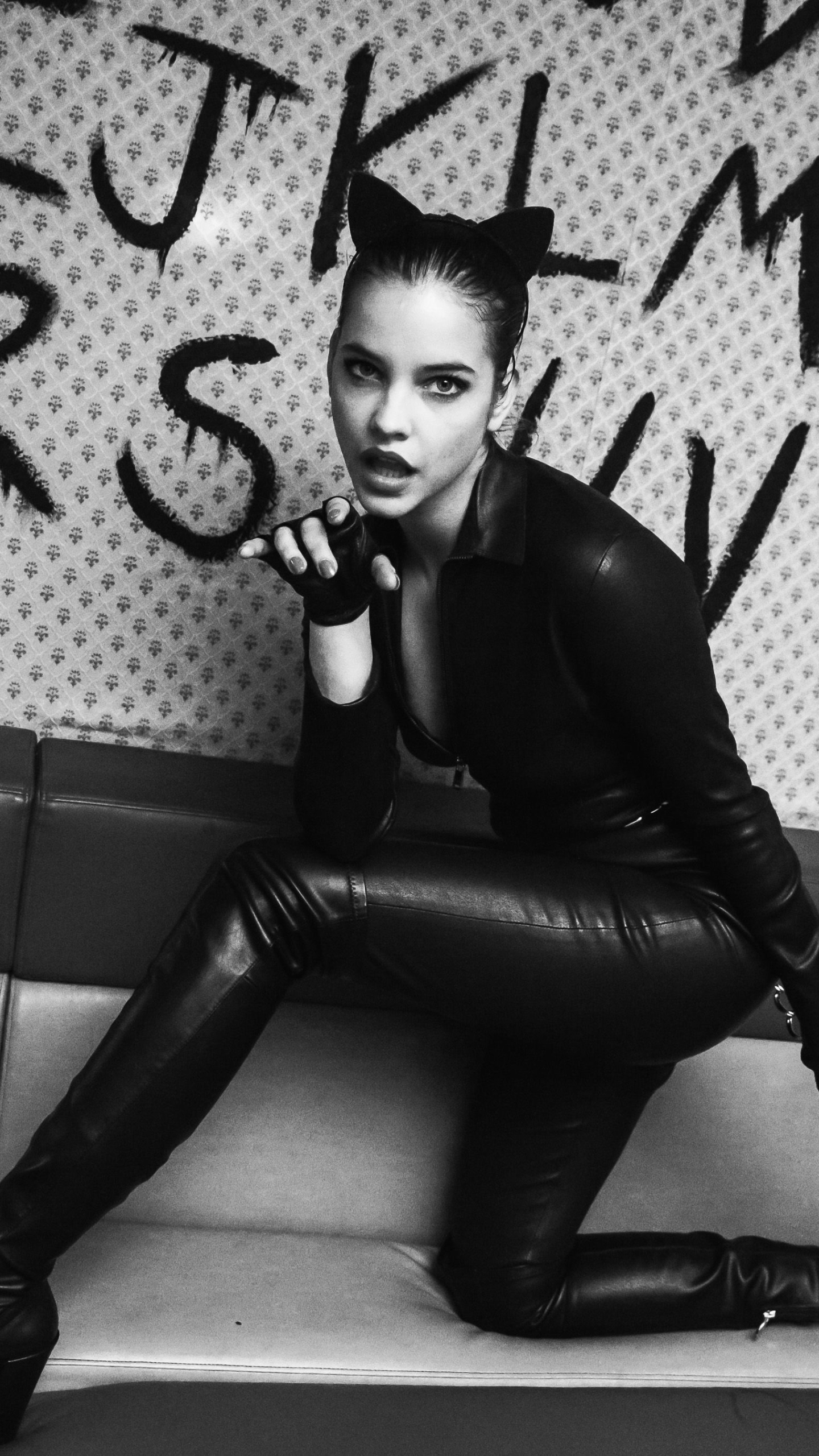 Celebrity Barbara Palvin, Monochrome, Catwoman, 1440x2560, Phone HD Wallpaper