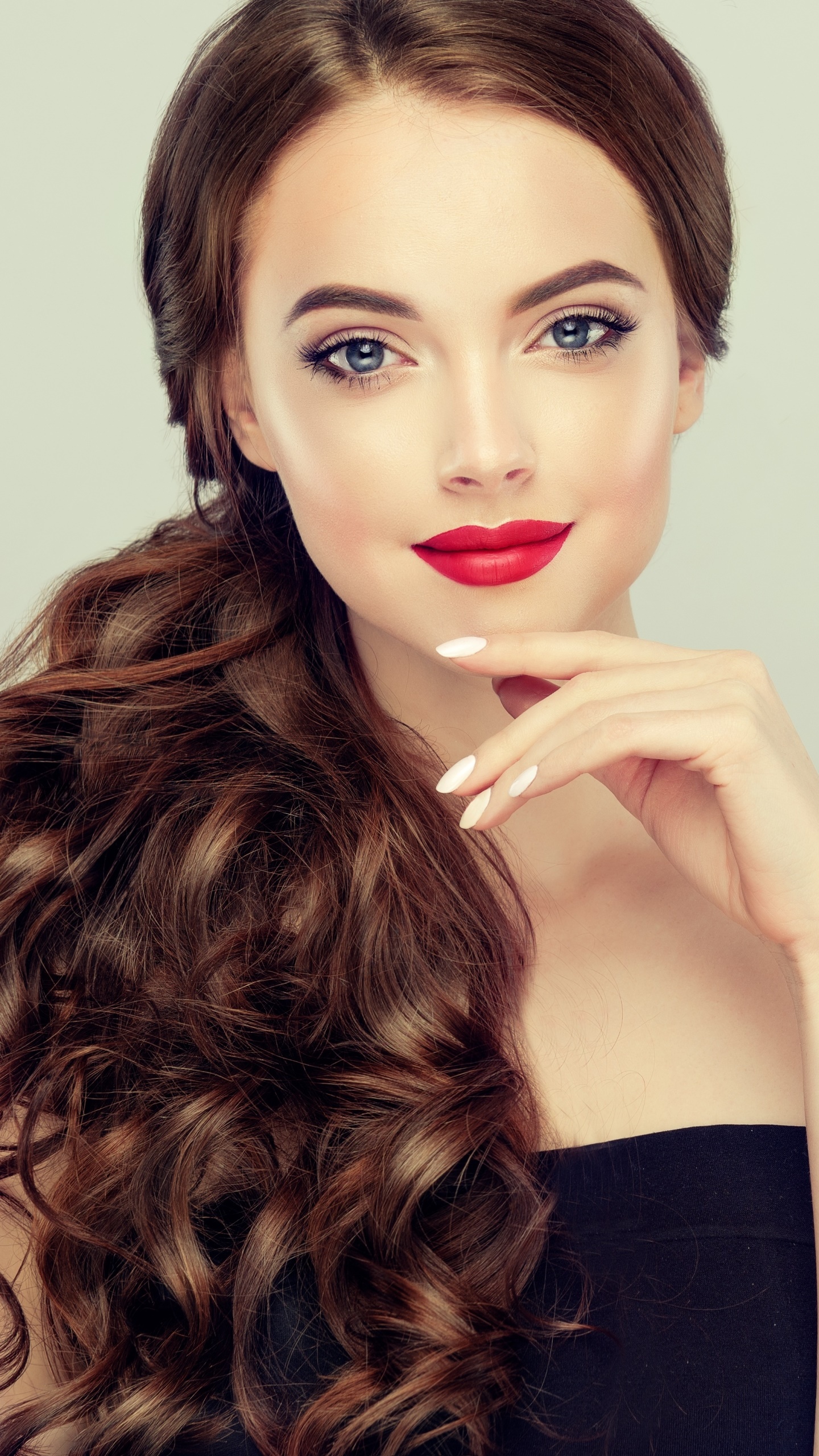 Women Model, Lipstick, Long Hair, Brunette, Blue Eyes, 1440x2560, Phone HD Wallpaper