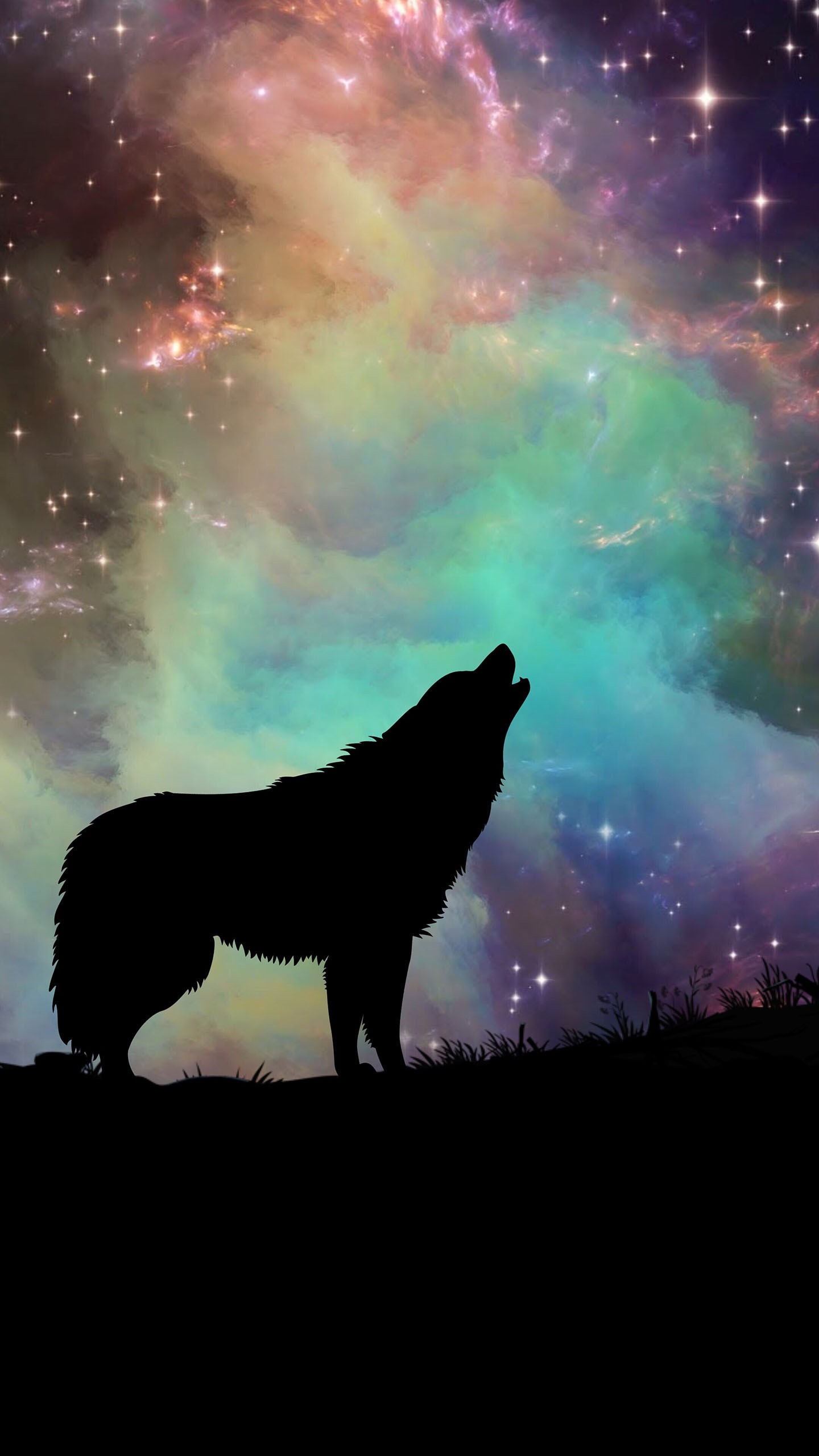 Animal Wolf, Nebula, Sky, Night, Silhouette, 1440x2560, Phone HD Wallpaper