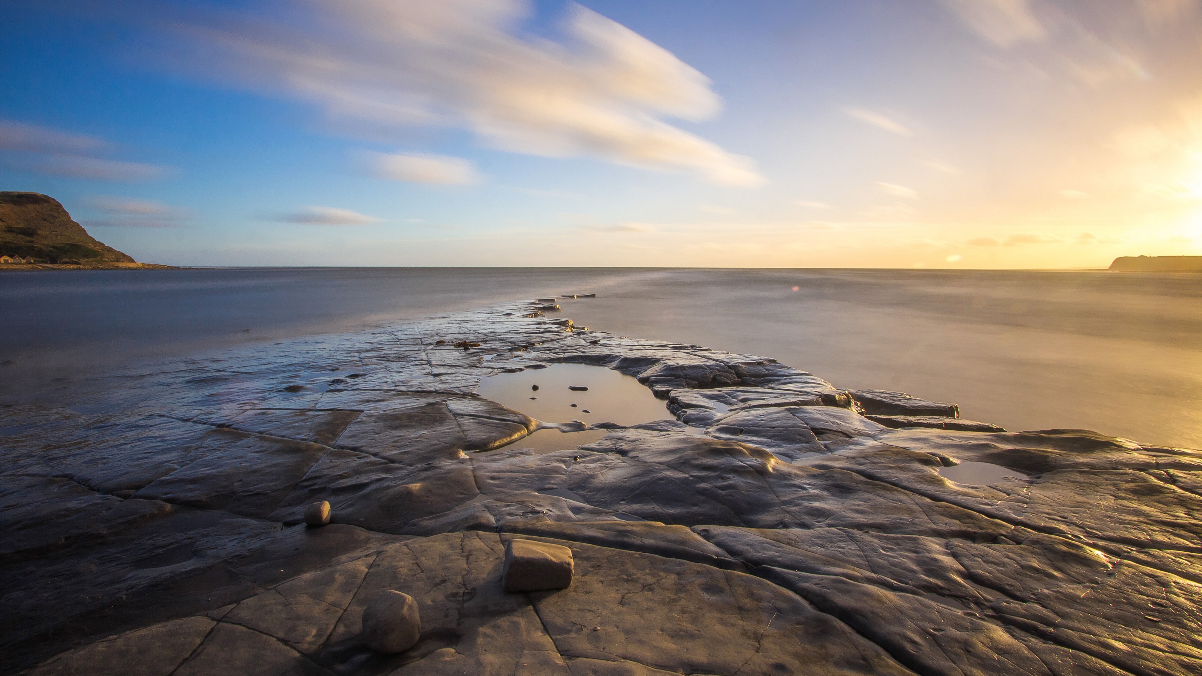 Dorset, England, bay, sea, sunset, 4K, HD Wallpaper