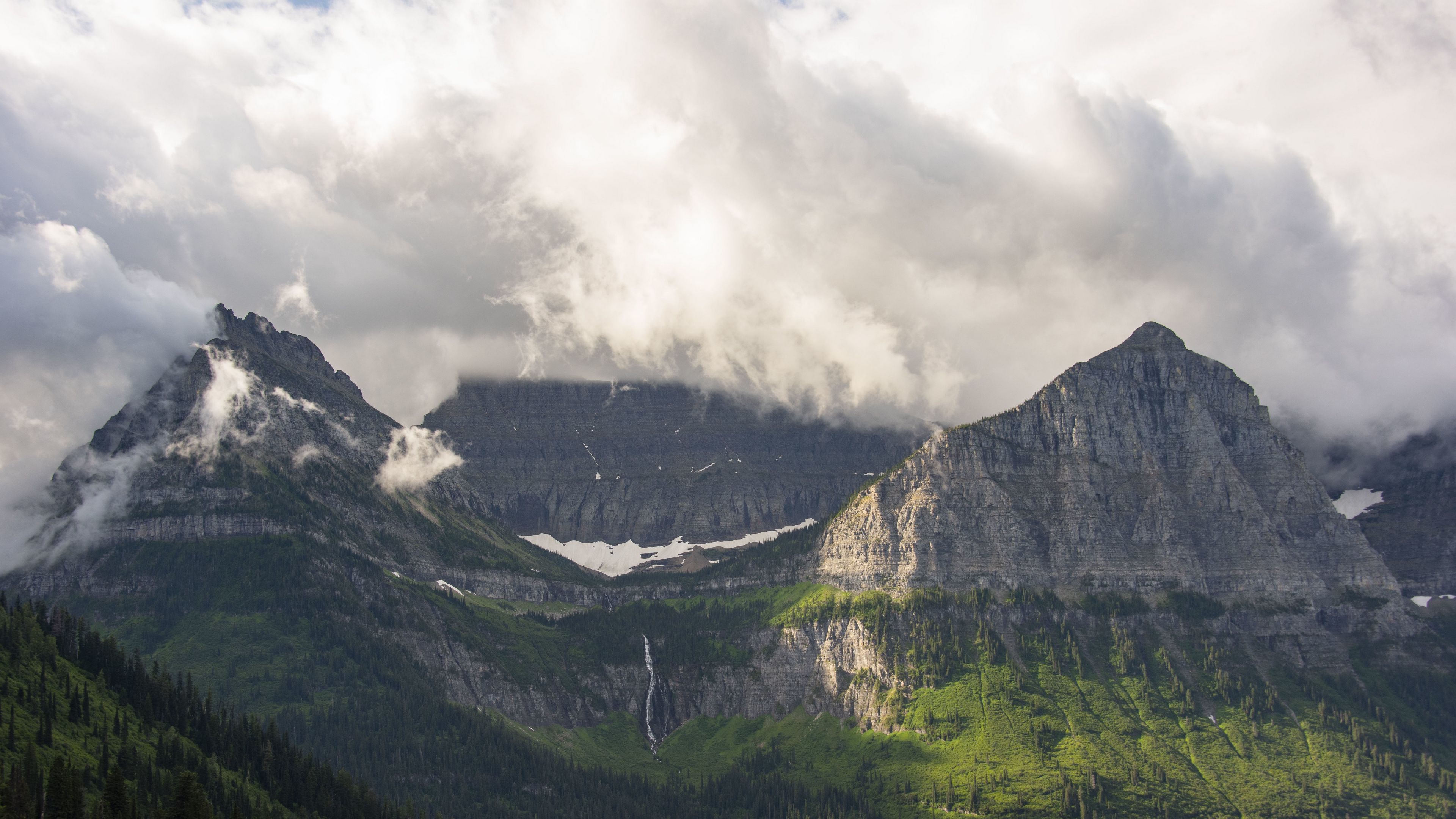 mountain, rocks, clouds, trees, 4k, HD Wallpaper