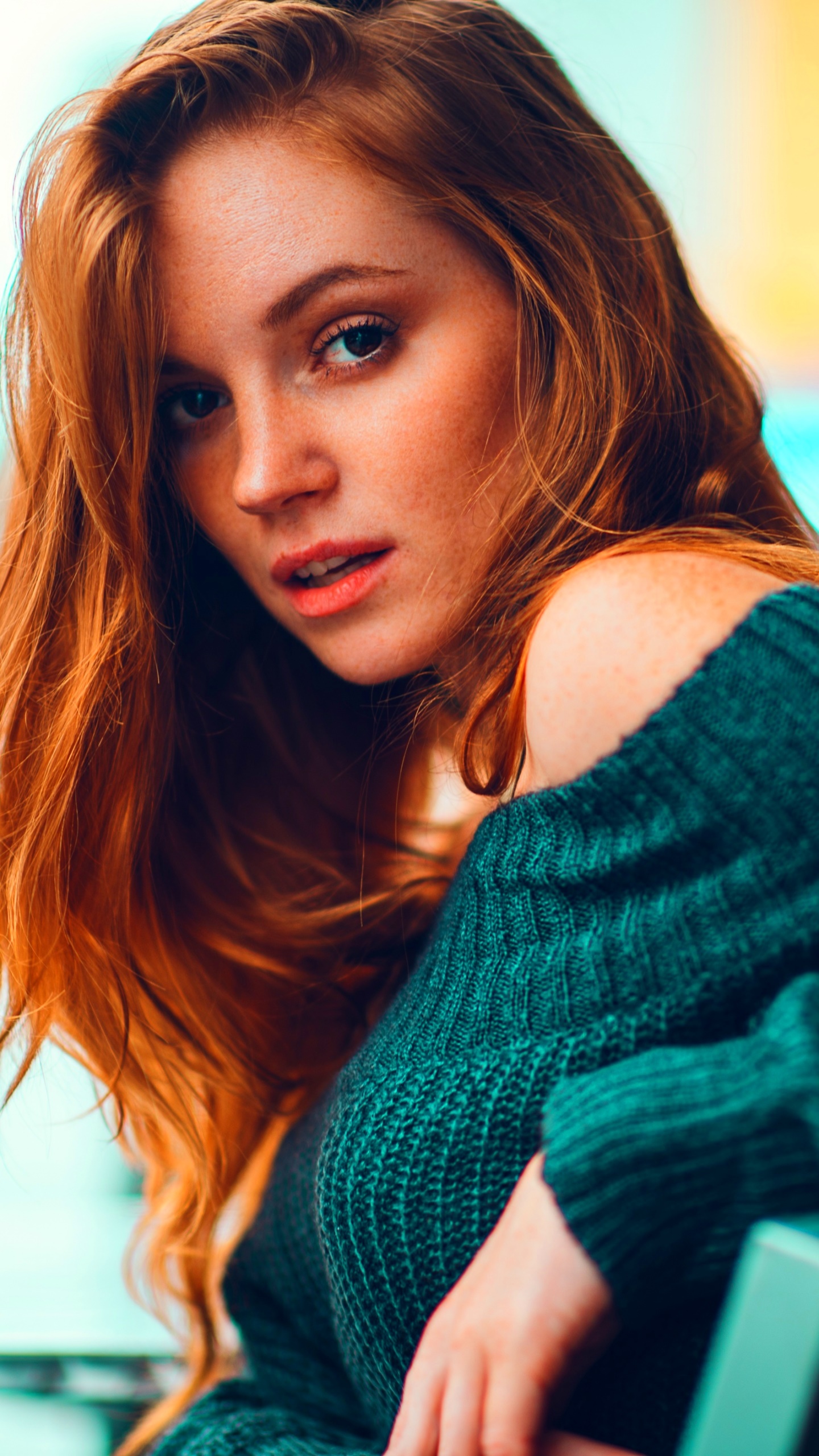 Women Model, Long Hair, Redhead, Brown Eyes, 1440x2560, Phone HD Wallpaper
