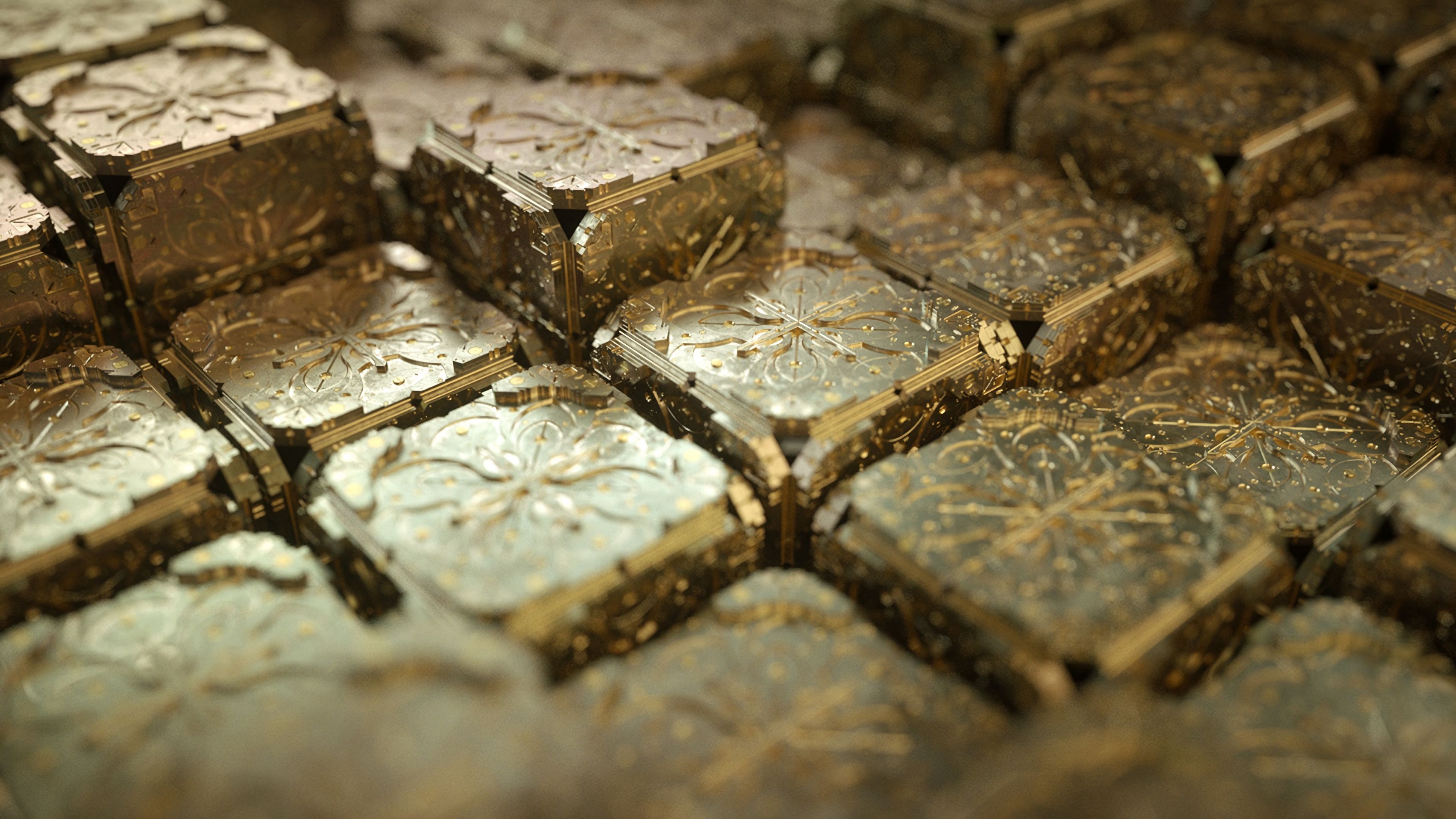 cube, gold, pattern, 4k, HD Wallpaper
