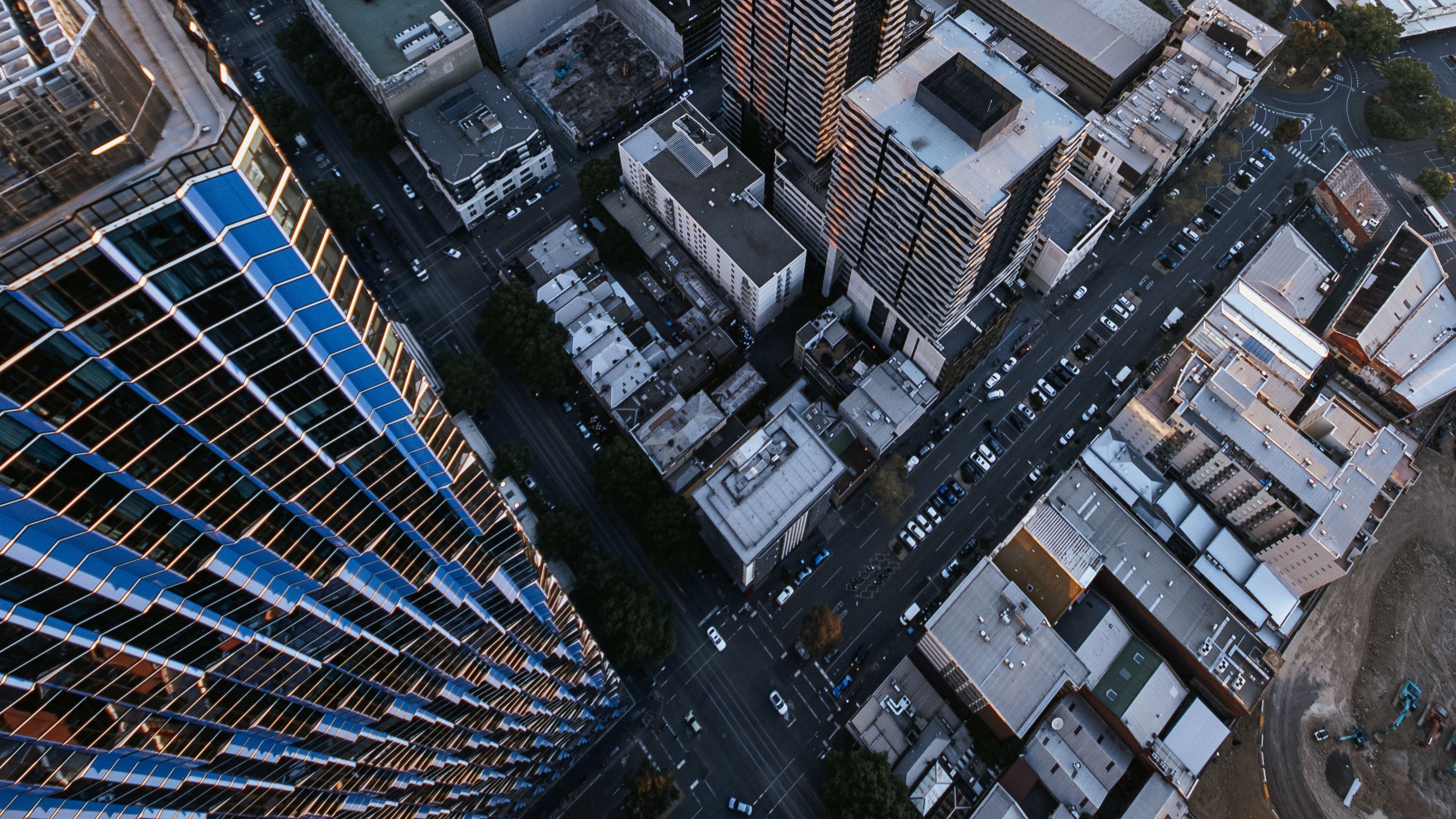 city, aerial  view, skyscraper, street, 4k, HD Wallpaper