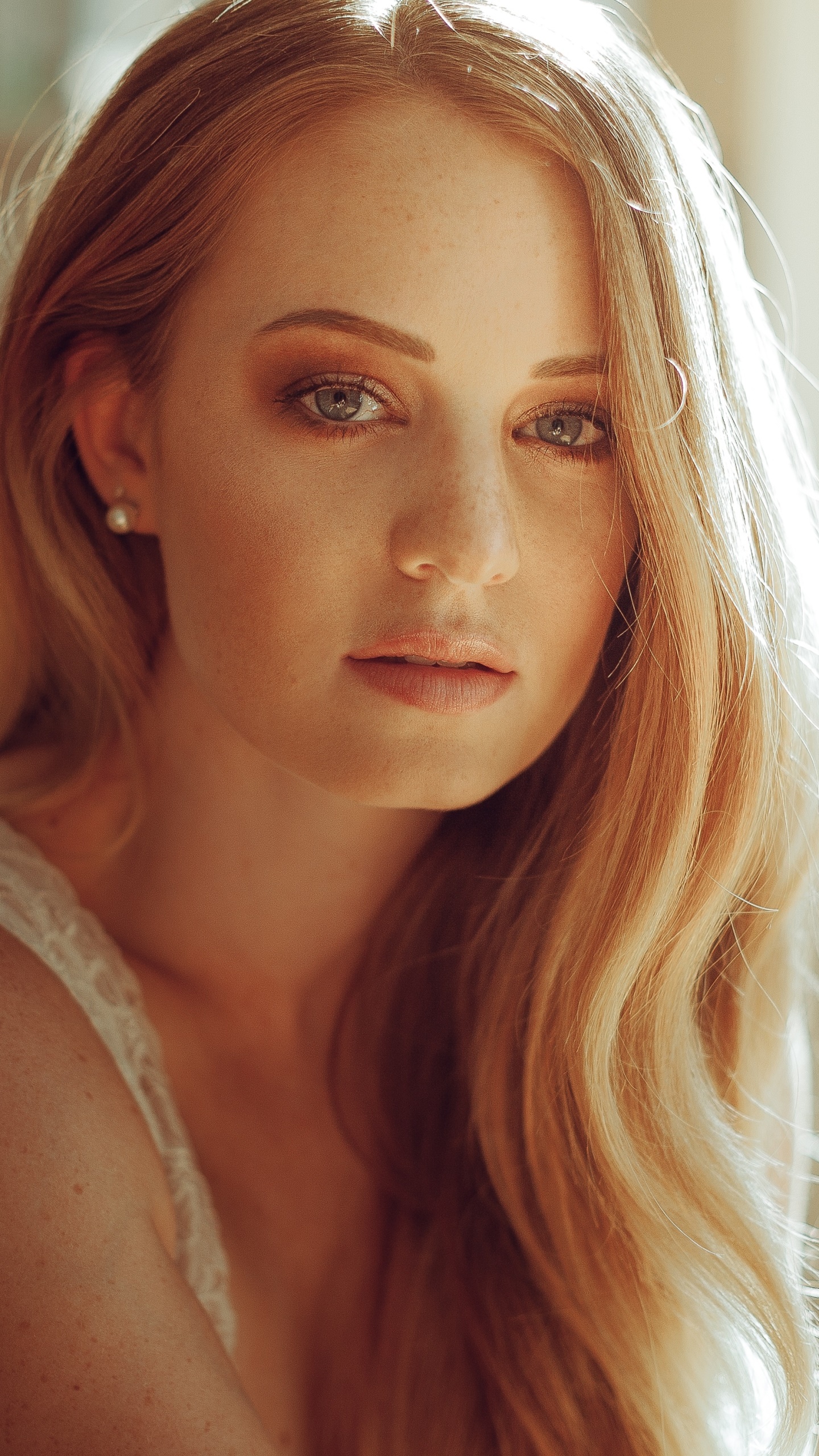 Women Model, Blue Eyes, Blonde, Face, Long Hair, 1440x2560, Phone HD Wallpaper