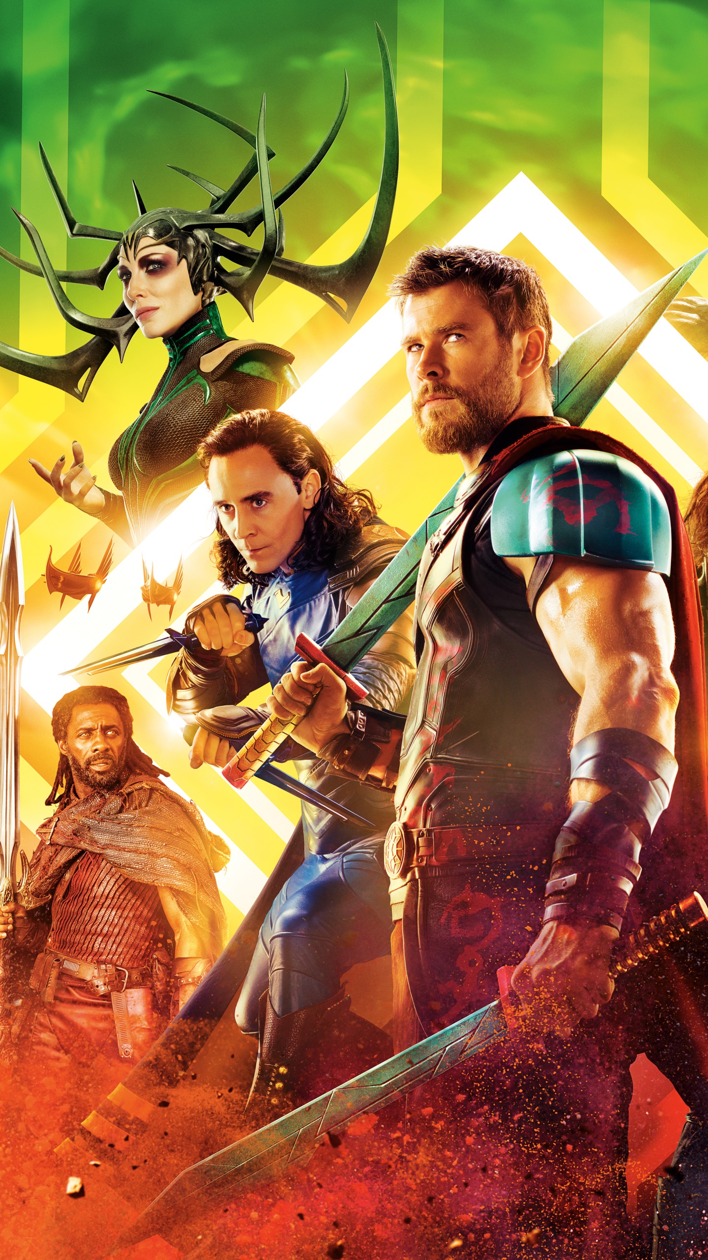 Movie Thor: Ragnarok, Hela (Marvel Comics), Cate Blanchett, Chris Hemsworth, Idris Elba, Heimdall (Marvel Comics), 1440x2560, Phone HD Wallpaper