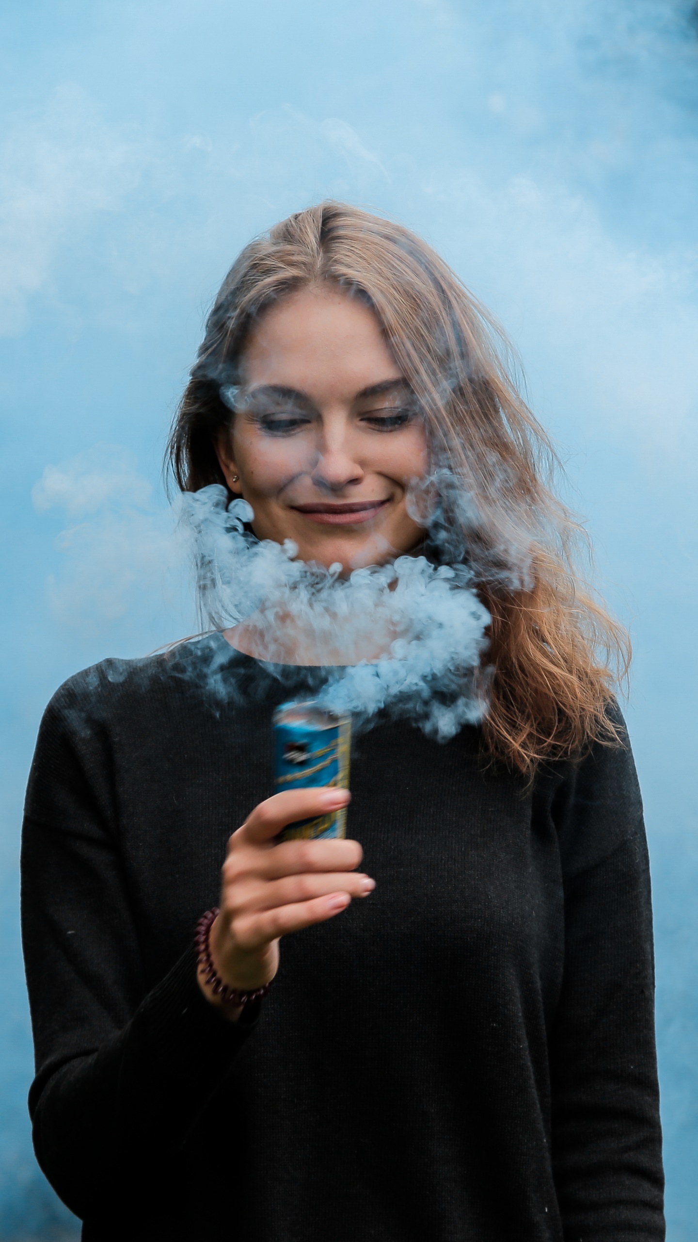 Women Model, Smile, Blonde, Smoke, 1440x2560, Phone HD Wallpaper