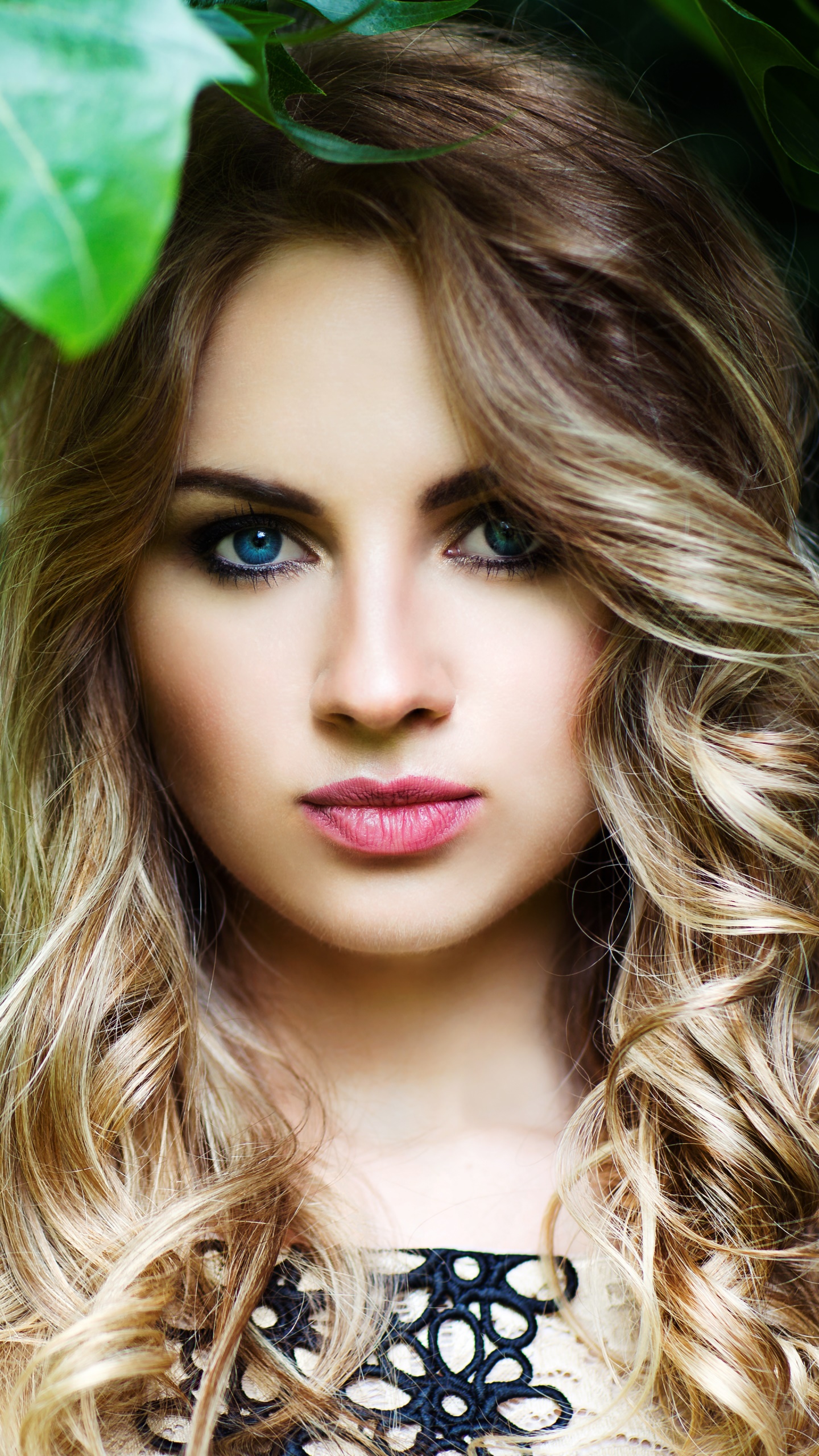 Women Model, Blue Eyes, Outdoor, Leaf, 1440x2560, Phone HD Wallpaper
