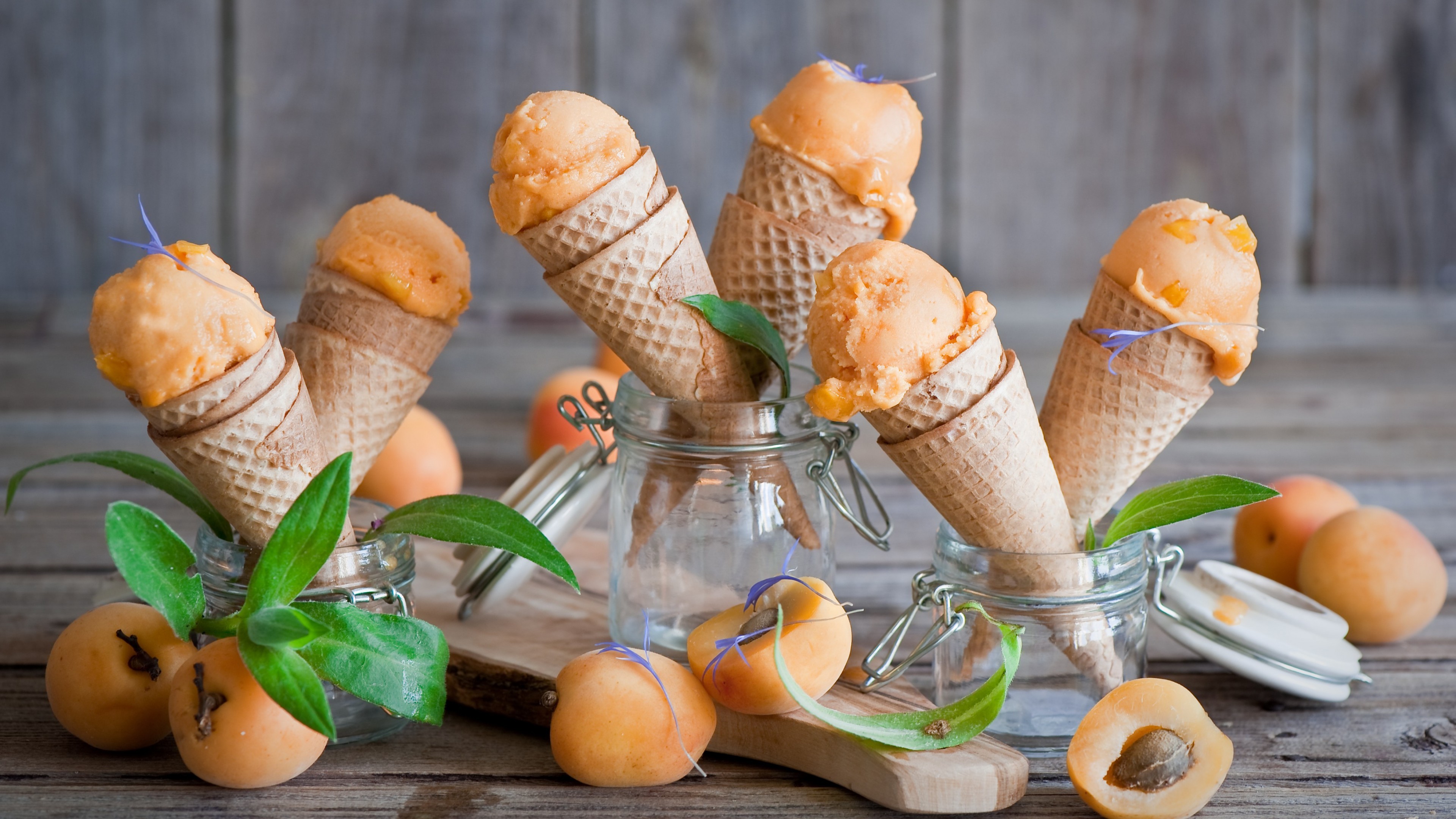 ice cream, apricot, delicious, 4k, HD Wallpaper