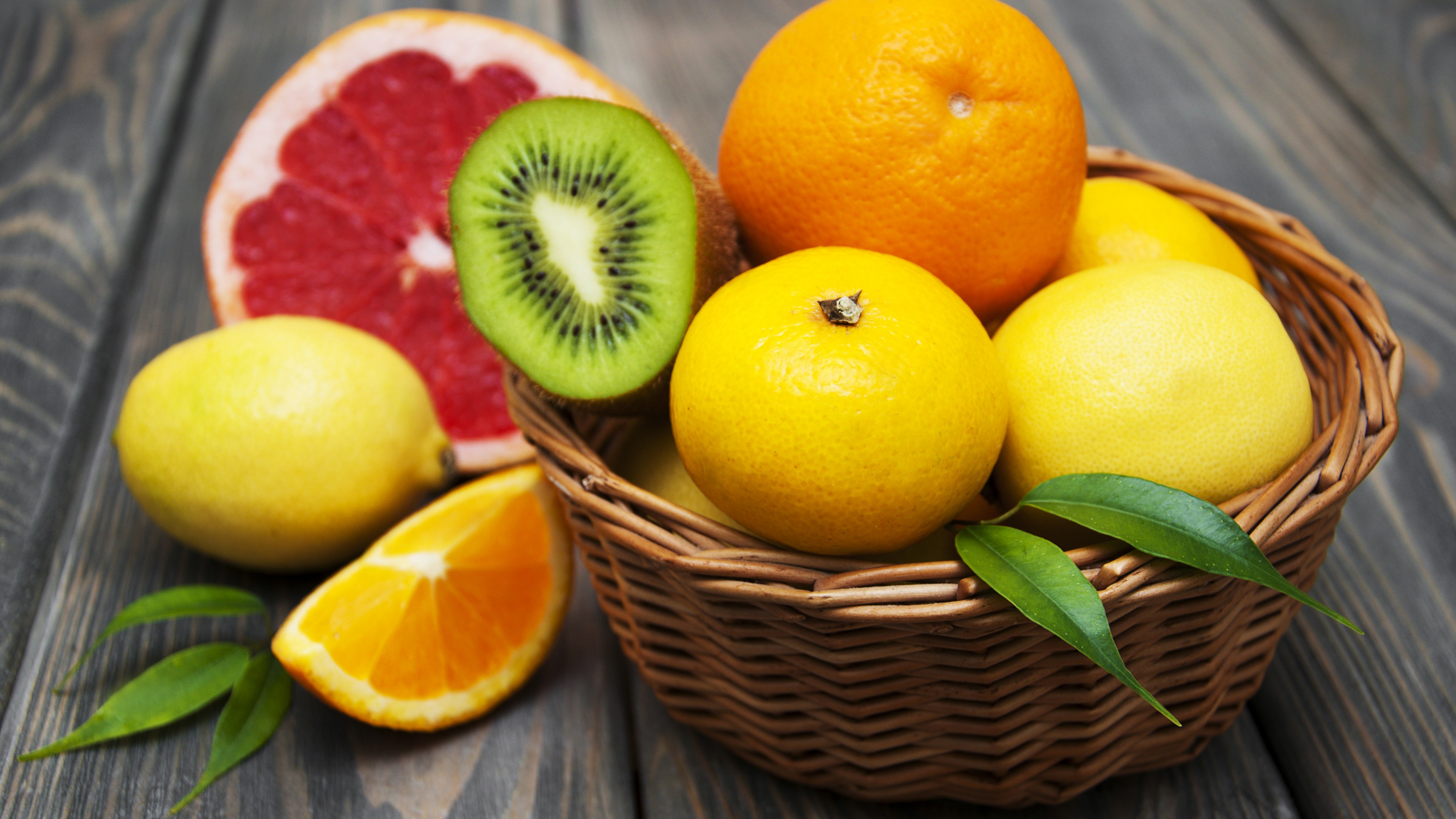 lemon, kiwi, grapefruit, orange, tangerine, fruit, 4k, HD Wallpaper