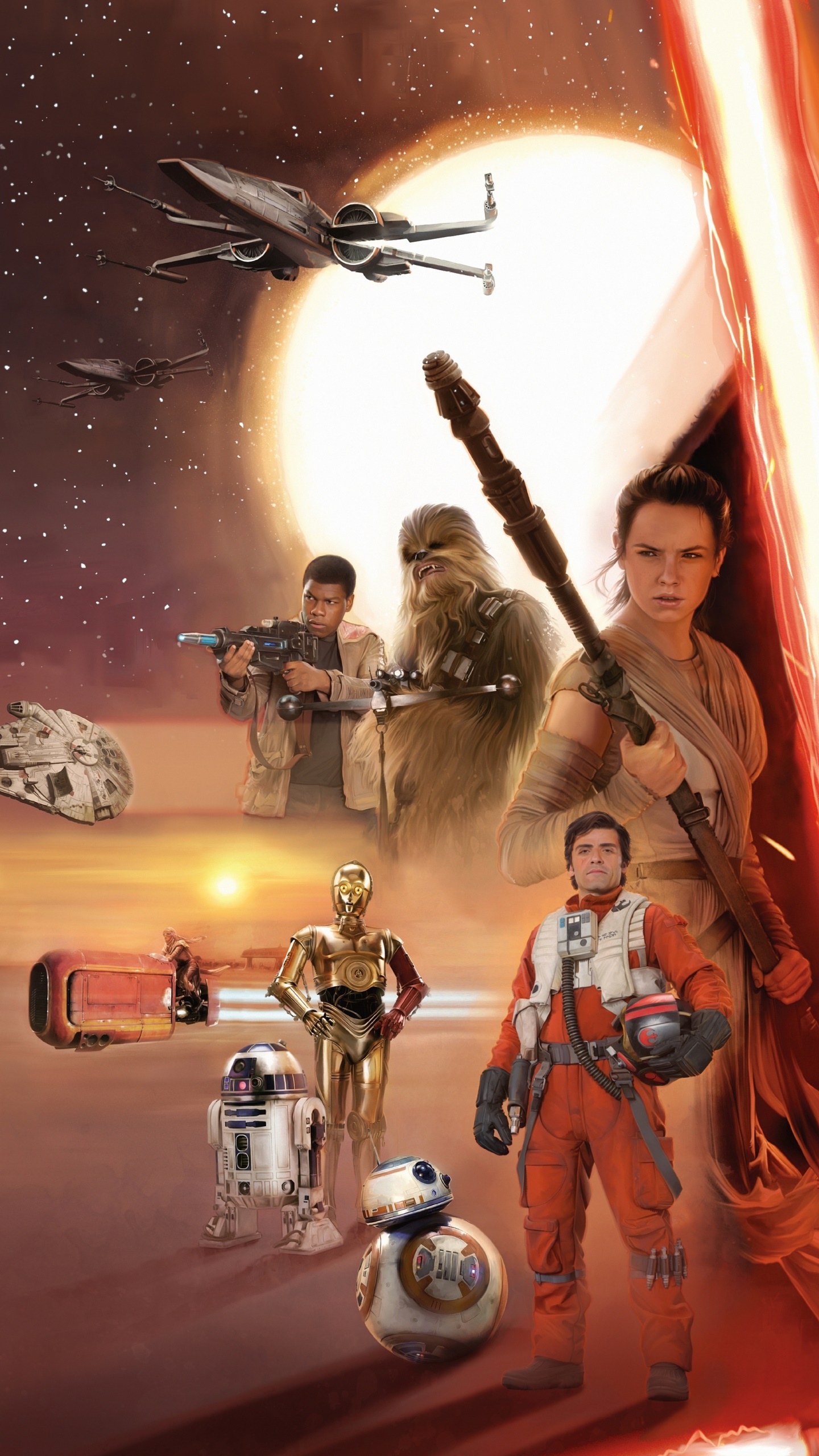 Movie Star Wars Episode VII: The Force Awakens, Captain Phasma, Chewbacca, Finn (Star Wars), Kylo Ren, C-3PO, 1440x2560, Phone HD Wallpaper