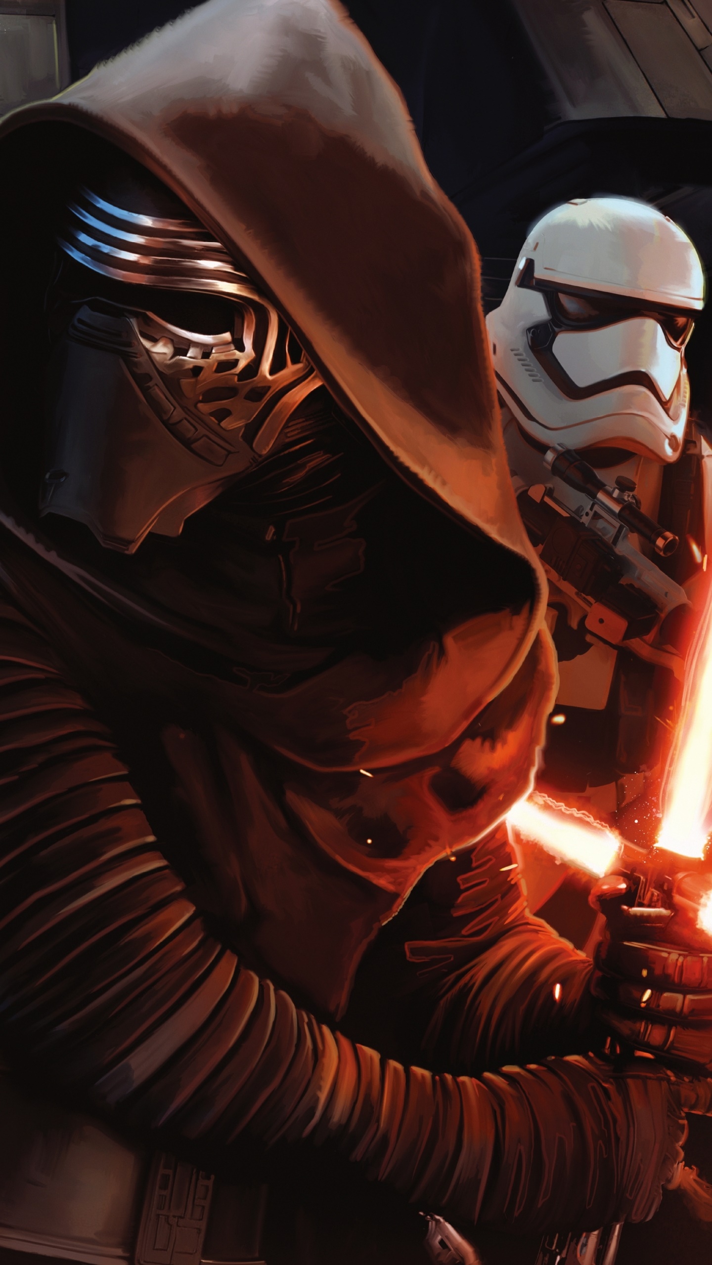 Movie Star Wars Episode VII: The Force Awakens, Stormtrooper, Kylo Ren, Lightsaber, Star Wars, 1440x2560, Phone HD Wallpaper