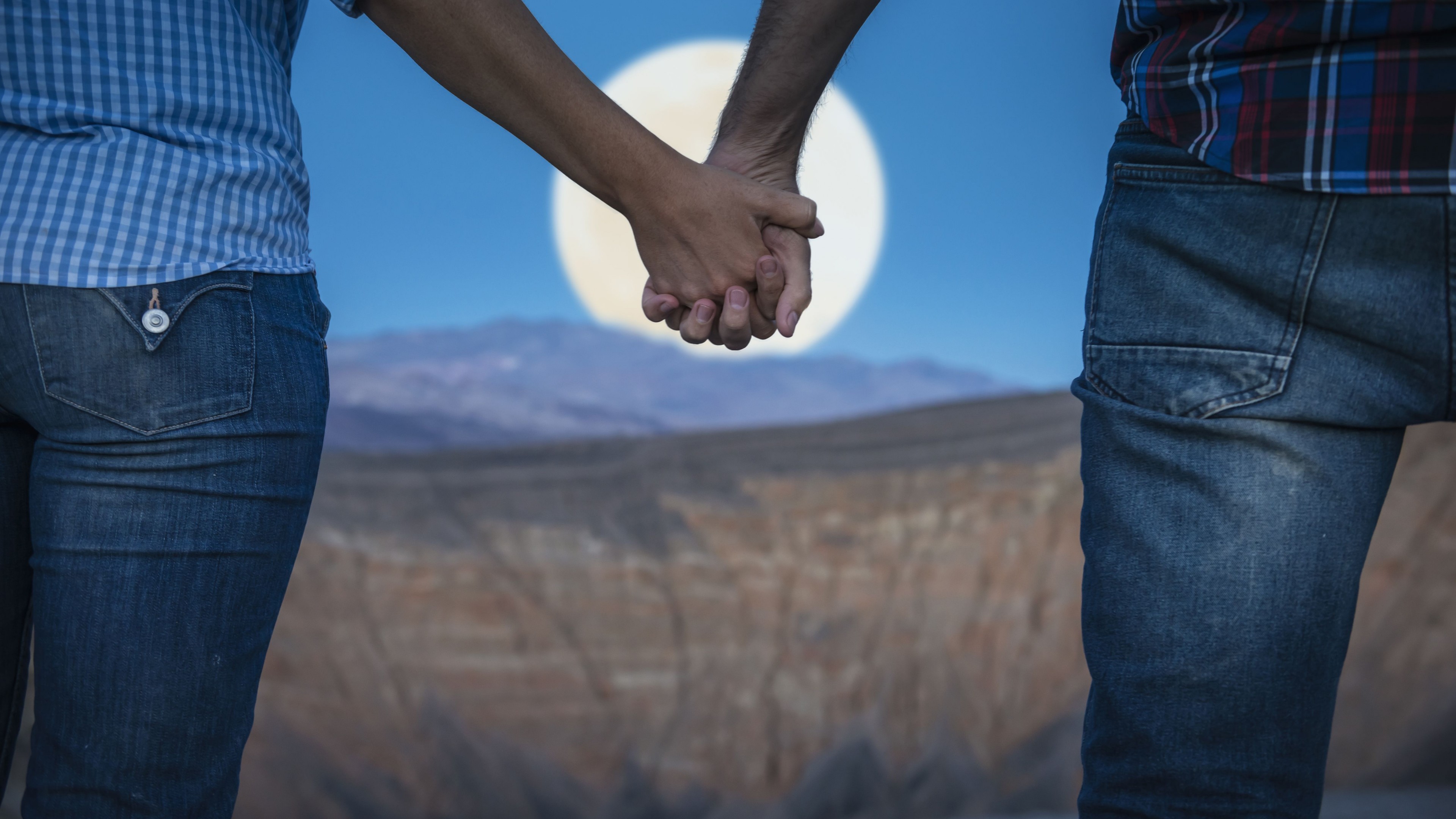 love image, hands, moon, 4K, HD Wallpaper