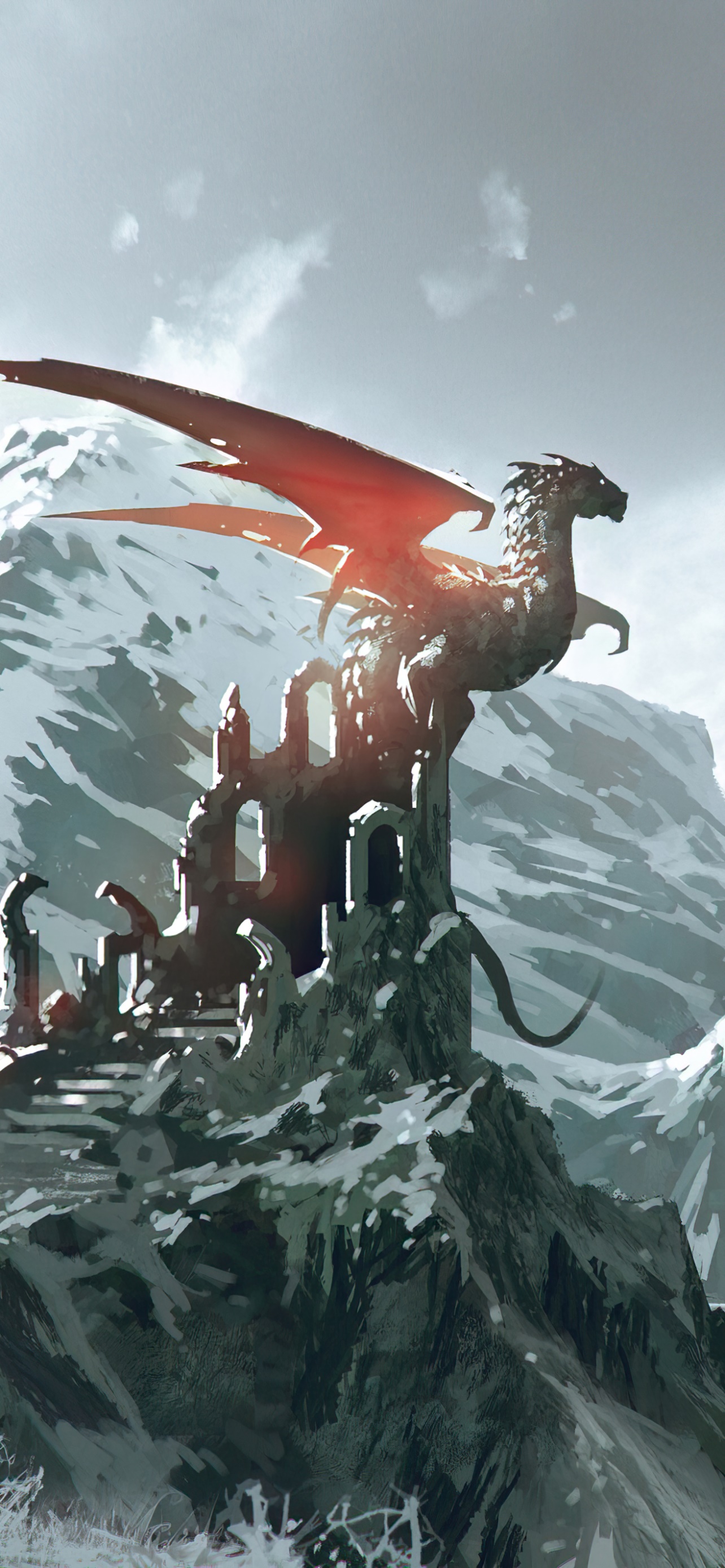 Fantasy Dragon, Ruin, 1284x2778, Phone HD Wallpaper